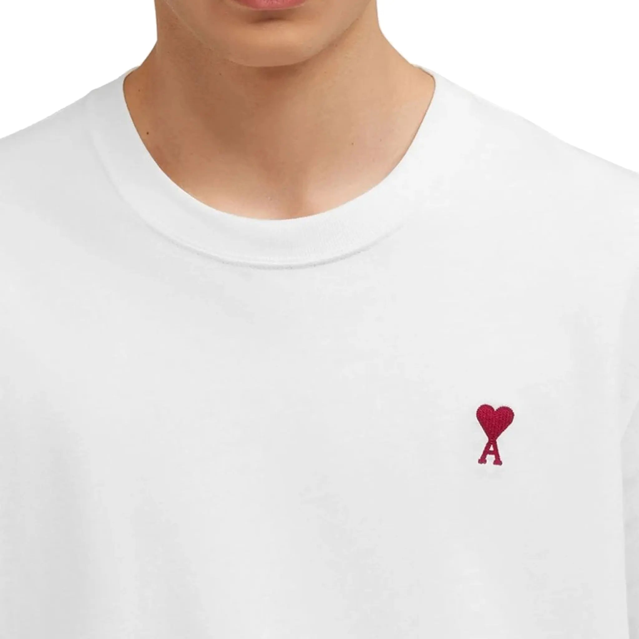 Detail view of Ami Paris Ami De Coeur White Red T Shirt bfuts001724