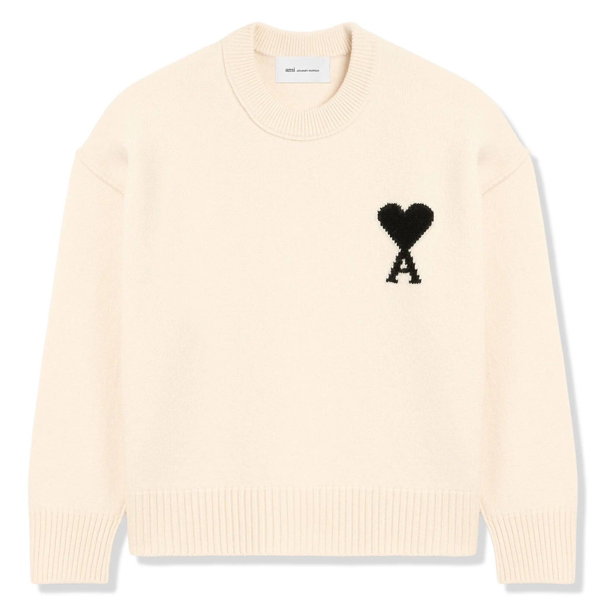 Front View of Ami Paris Ami De Coeur Wool Heather Off White Black Sweatshirt