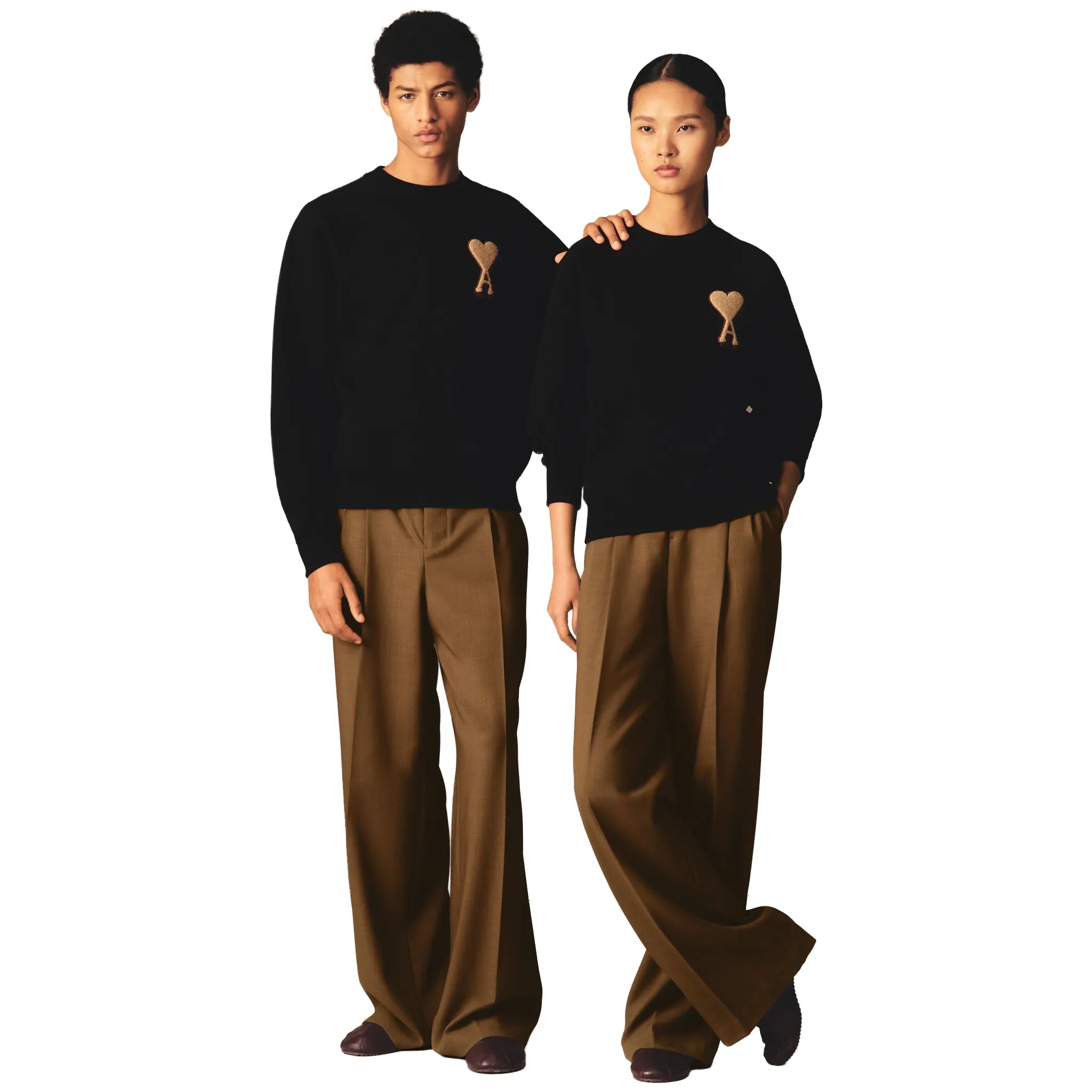 Front View of Ami Paris Cotton Ami De Coeur Black Sweatshirt USW771747-001