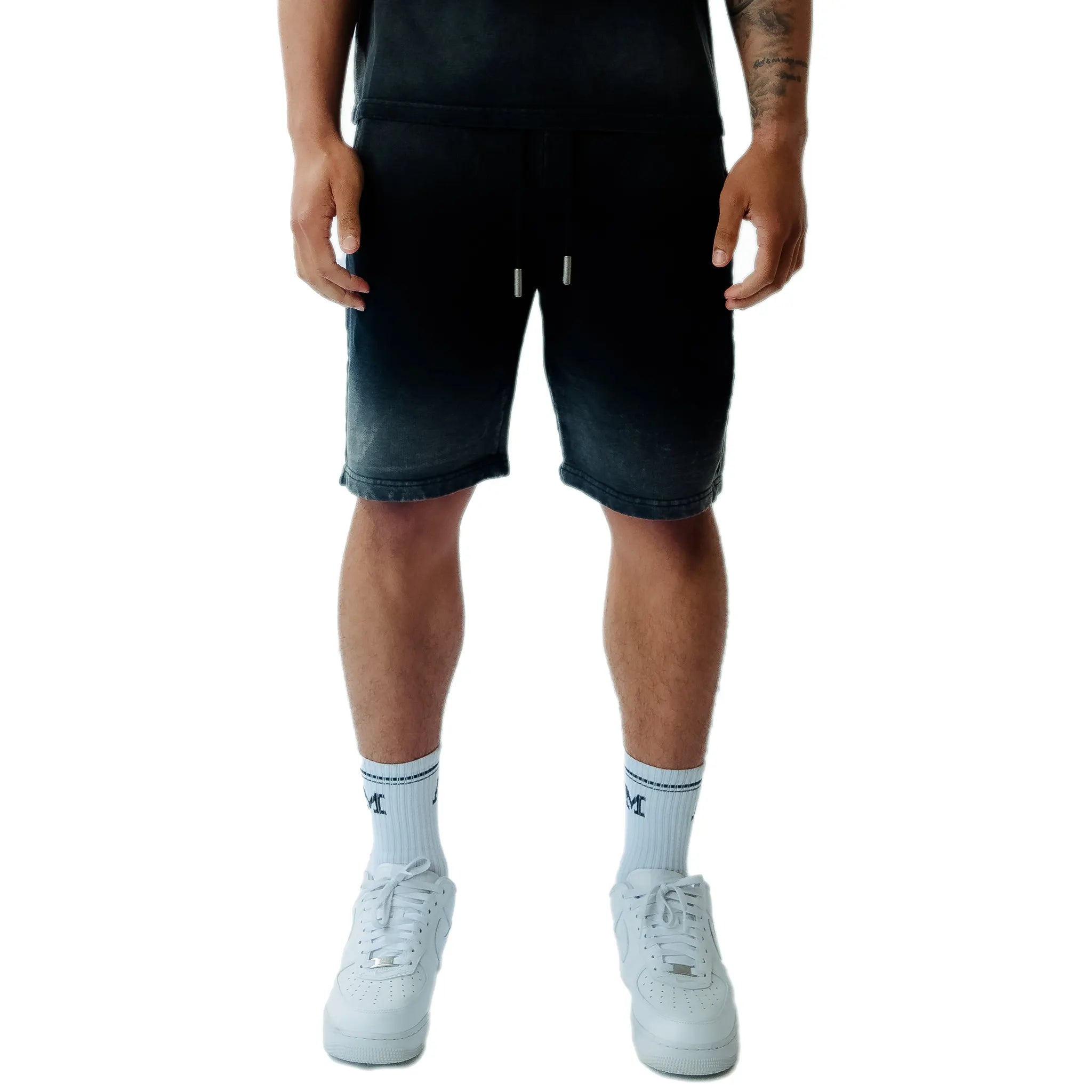 Front Detail view of Amicci Levanto Washed Black Shorts