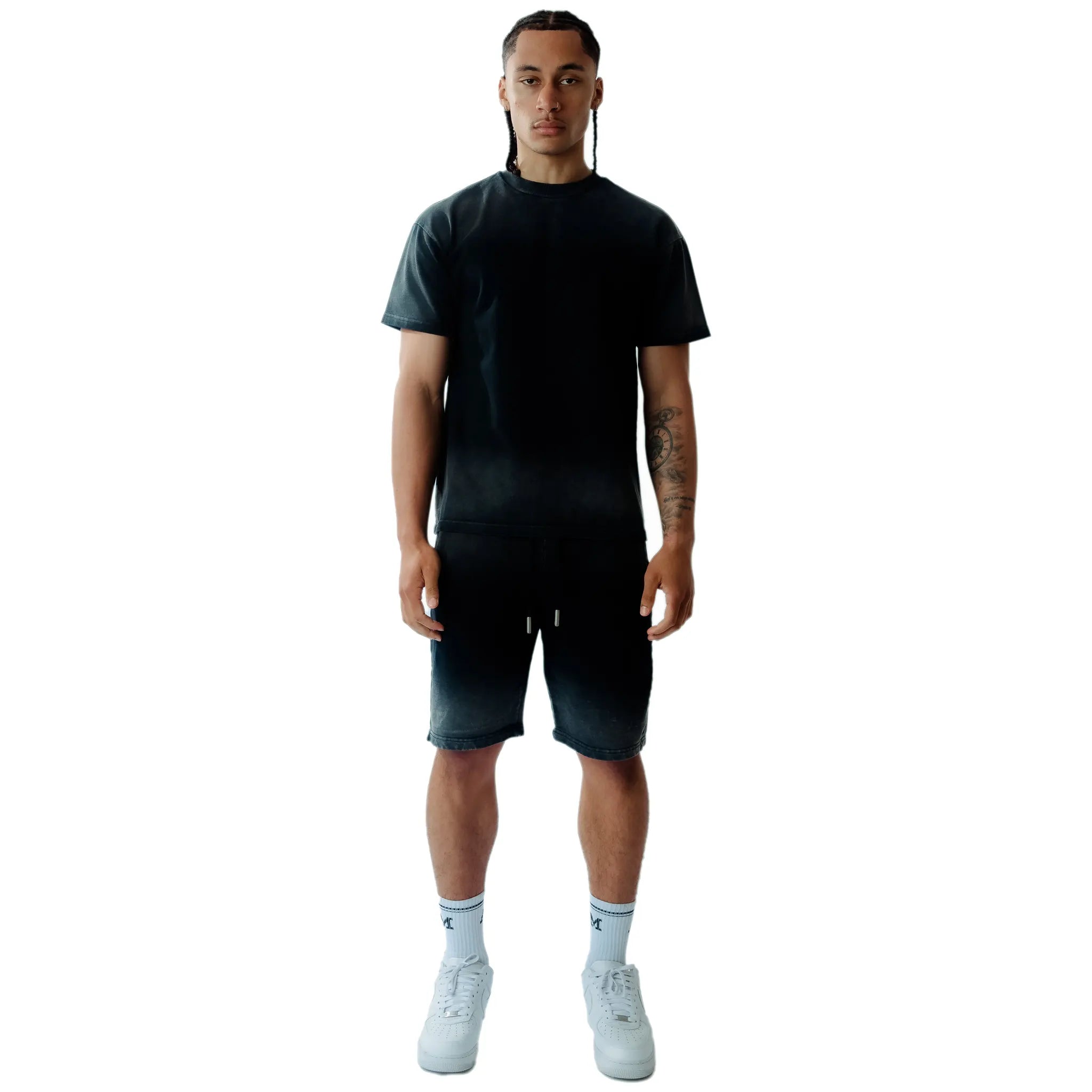 Model view of Amicci Levanto Washed Black Shorts