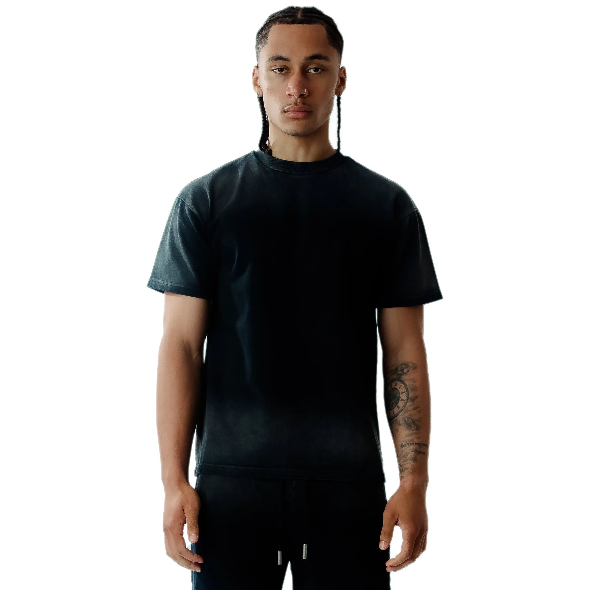Front Detail view of Amicci Levanto Washed Black T Shirt
