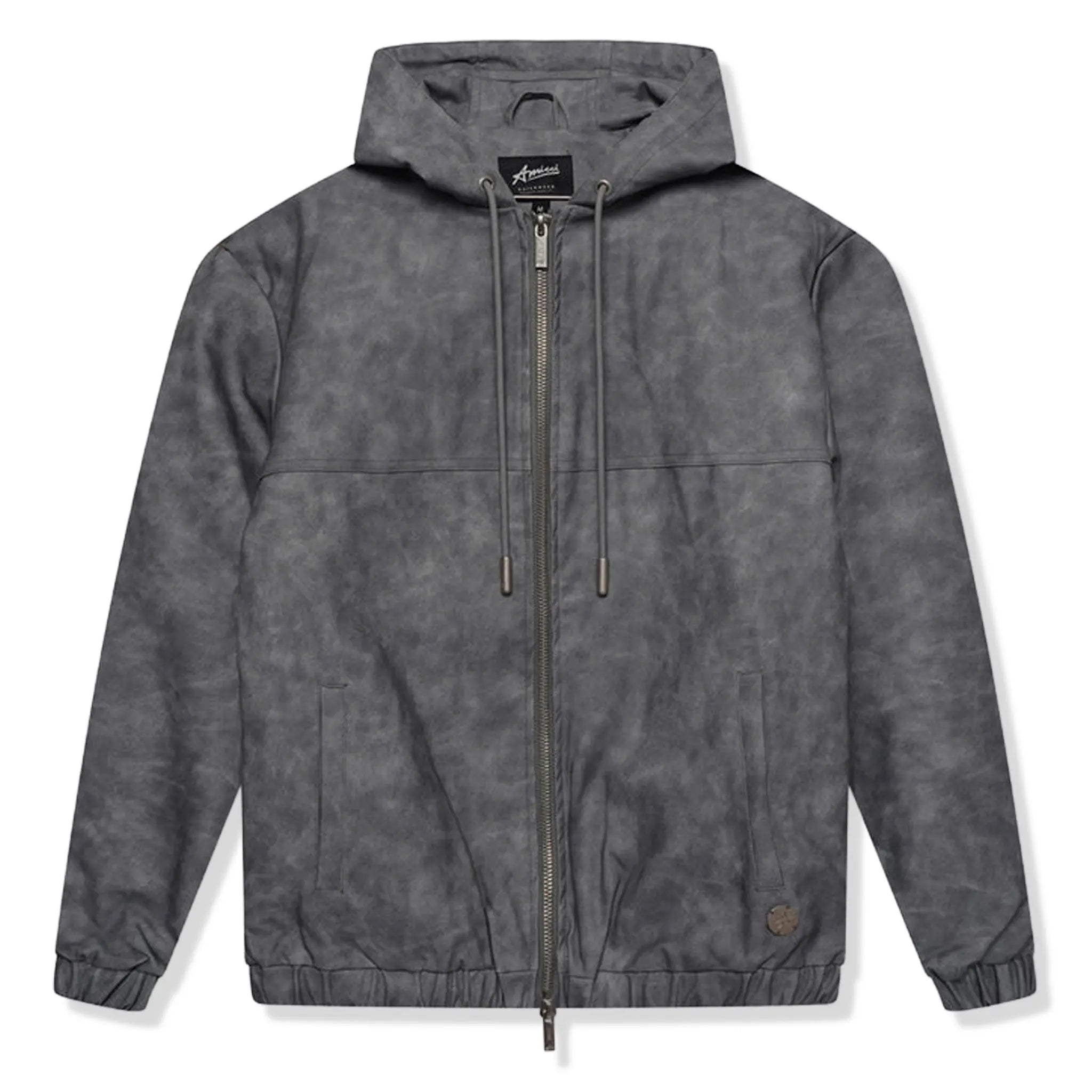 Front View of Amicci Rafel Leder Hooded Washed Black Jacket