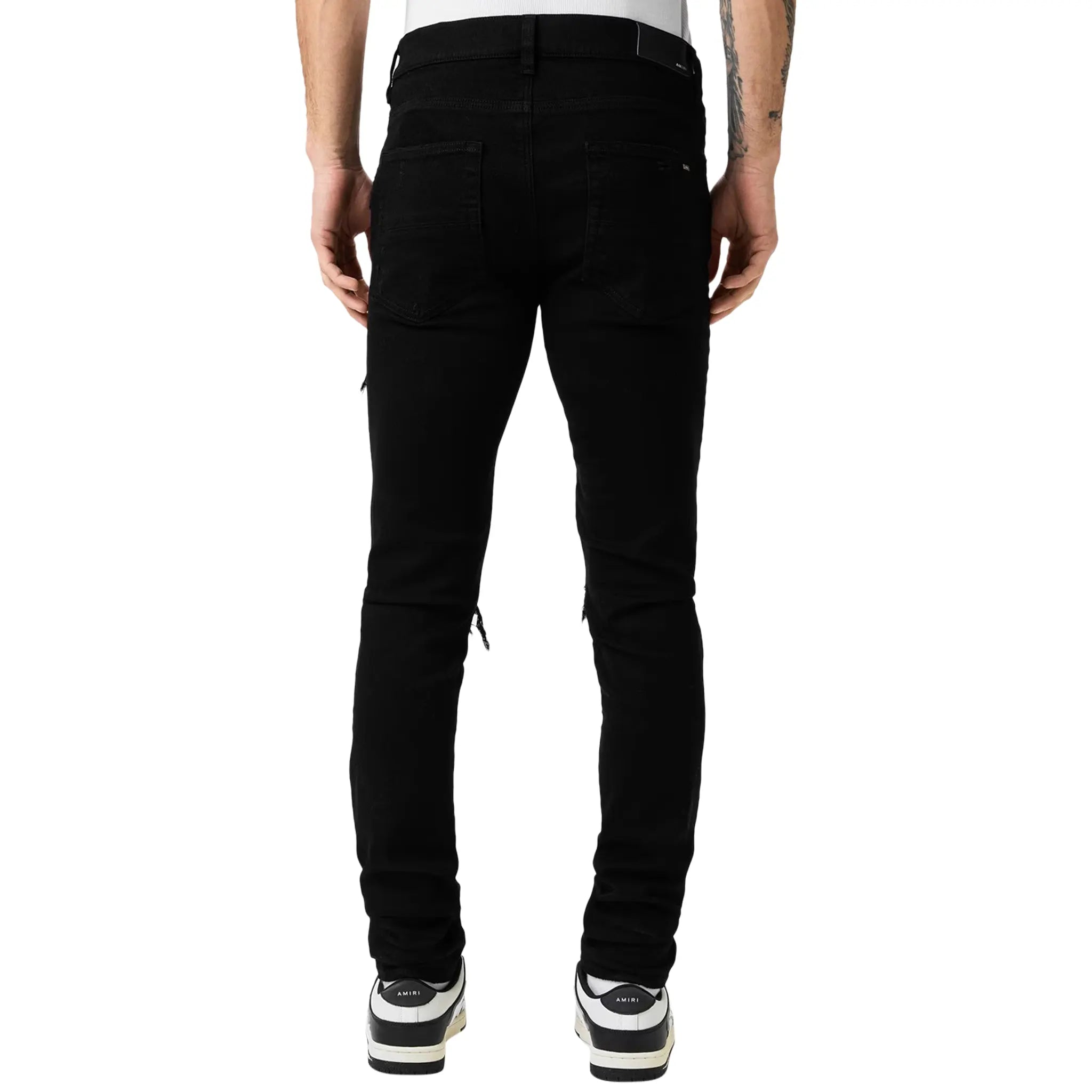 Back image of Amiri MX1 Black Leather Patch Jeans