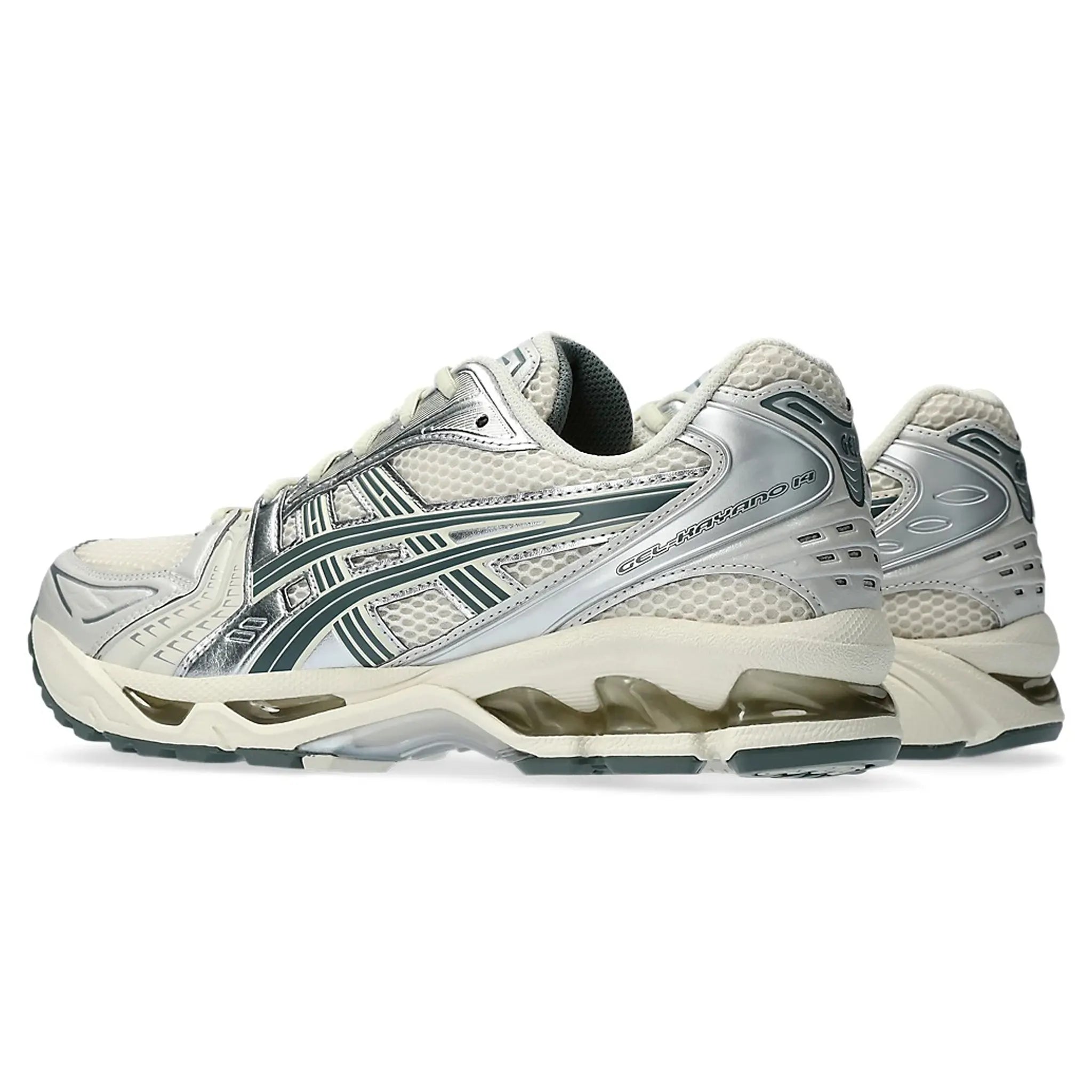 Back side view of ASICS Gel-Kayano 14 Birch Dark Pewter 1201A019-200