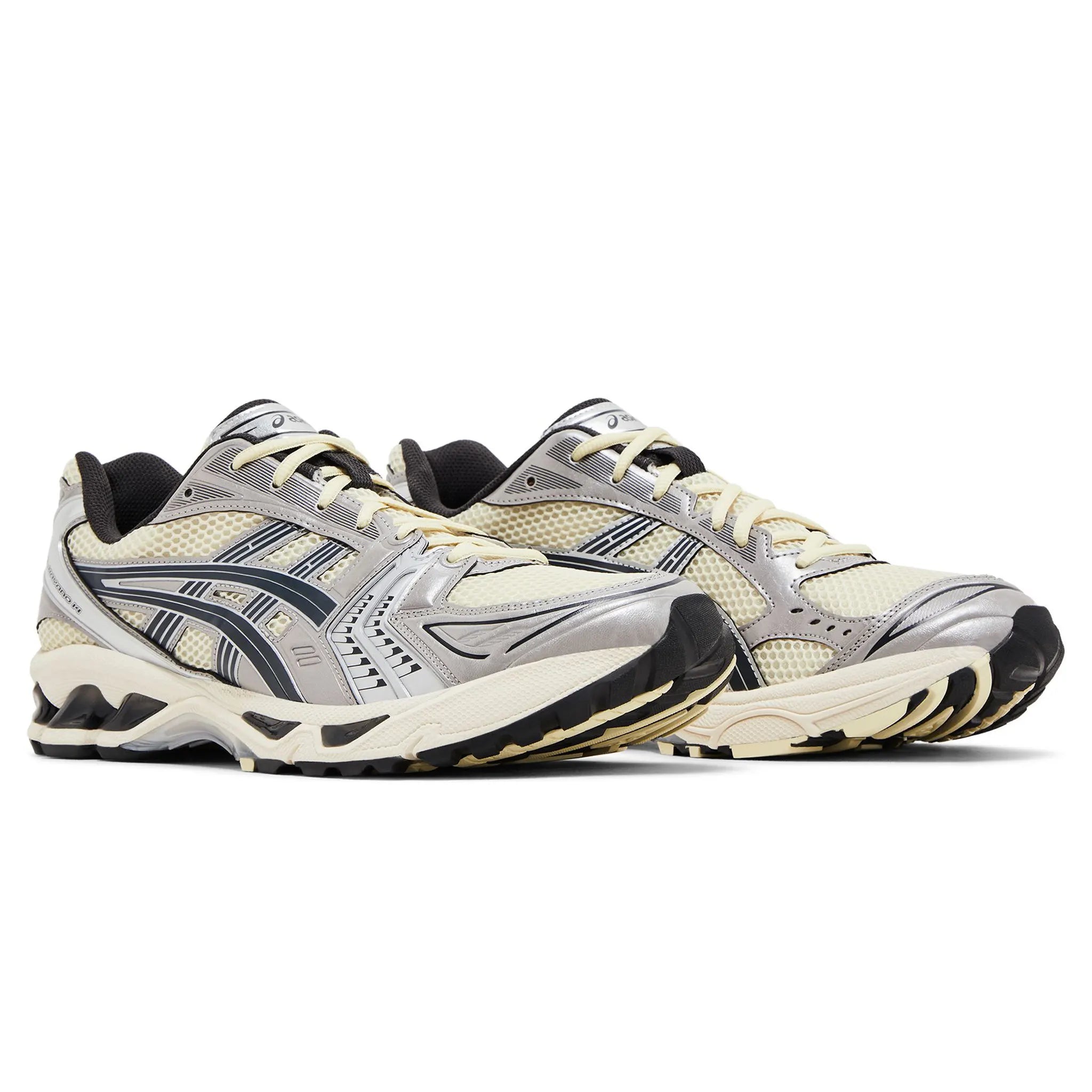 Front side view of ASICS Gel-Kayano 14 Oyster White Steeple Grey 1203A537-250