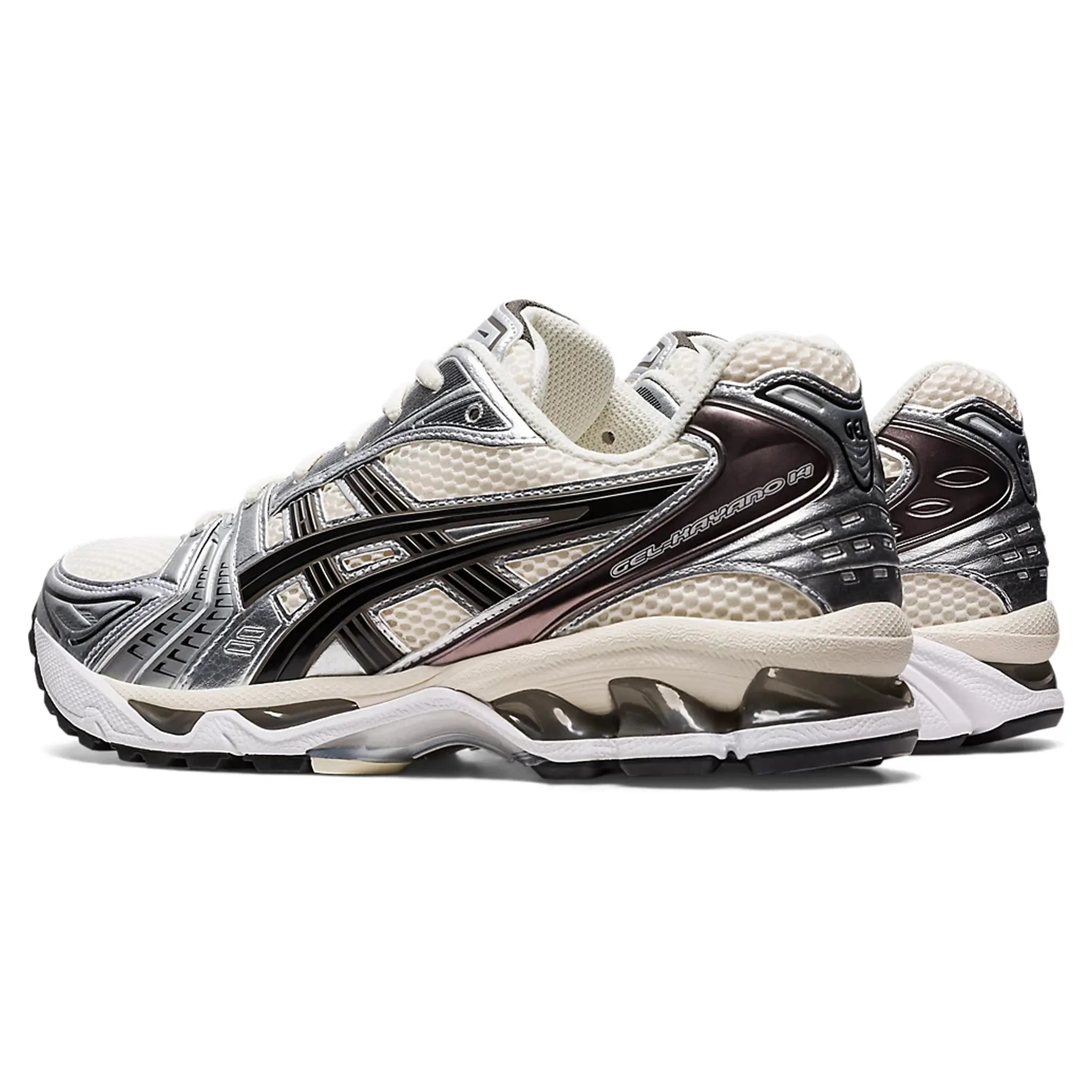 Back Side view of Asics Gel-Kayano 14 Silver Cream Black (W) 1201A019-108