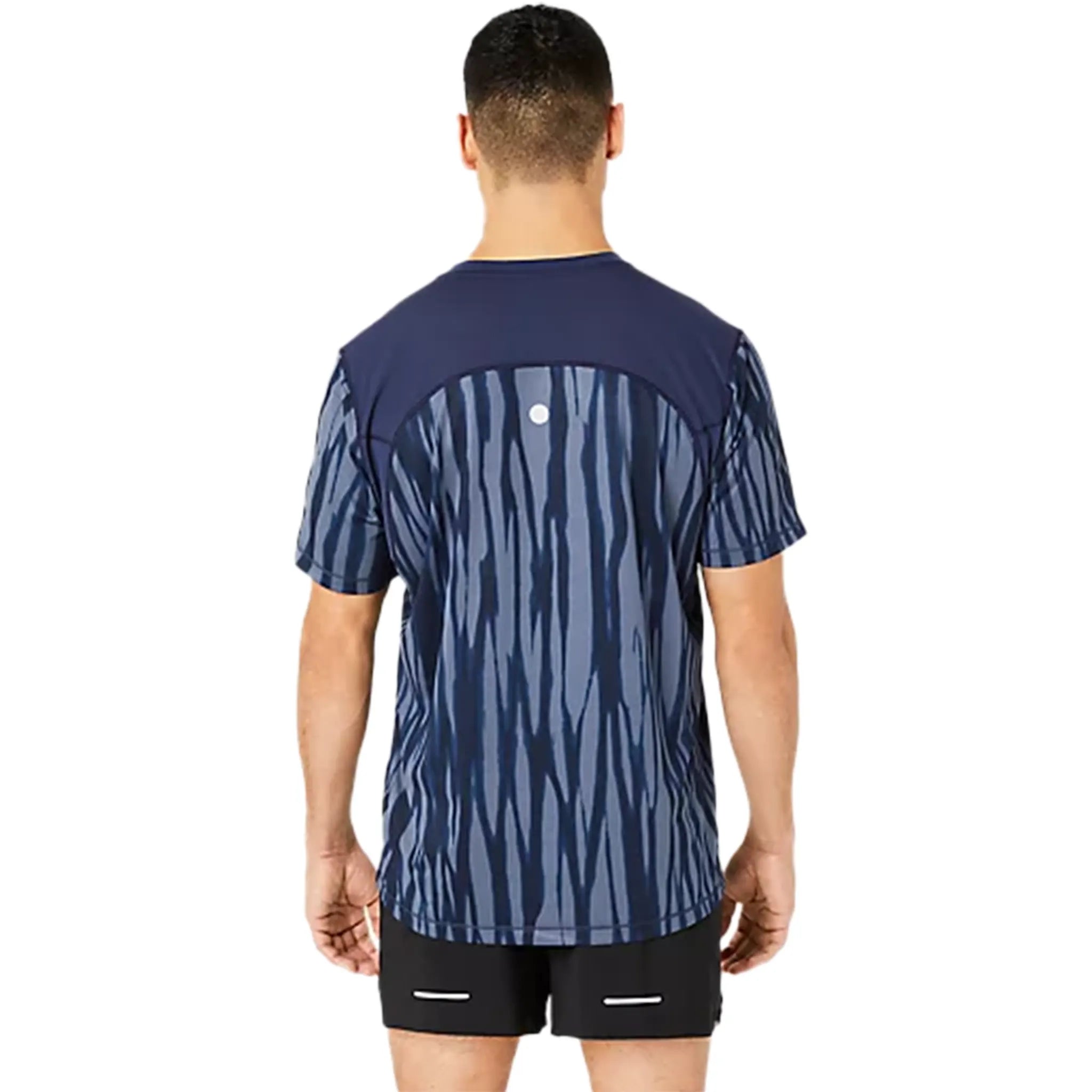 Back View of Asics Road All Over Men’s S/S Navy T Shirt 2011D092-400
