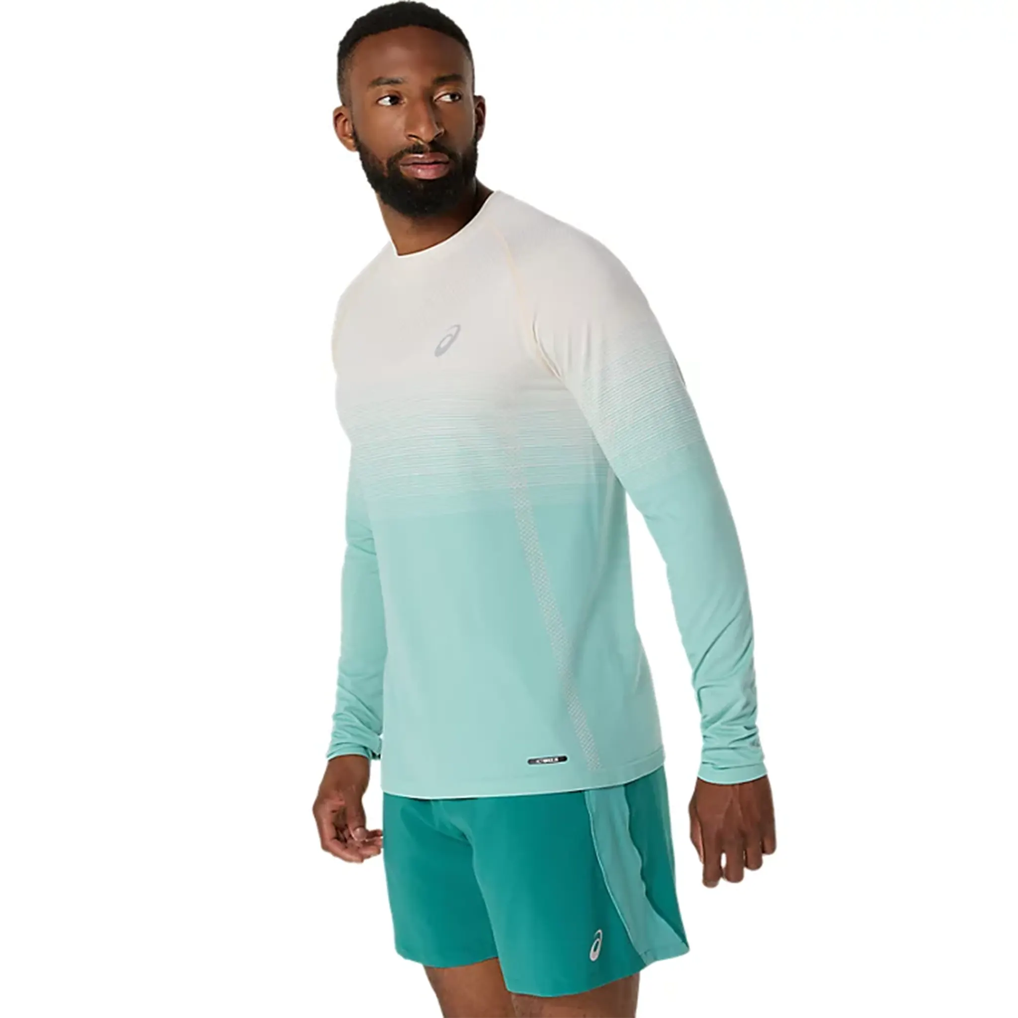 Front Side View of ASICS Seamless L/S Birch Oasis Green T Shirt 2011C394_201