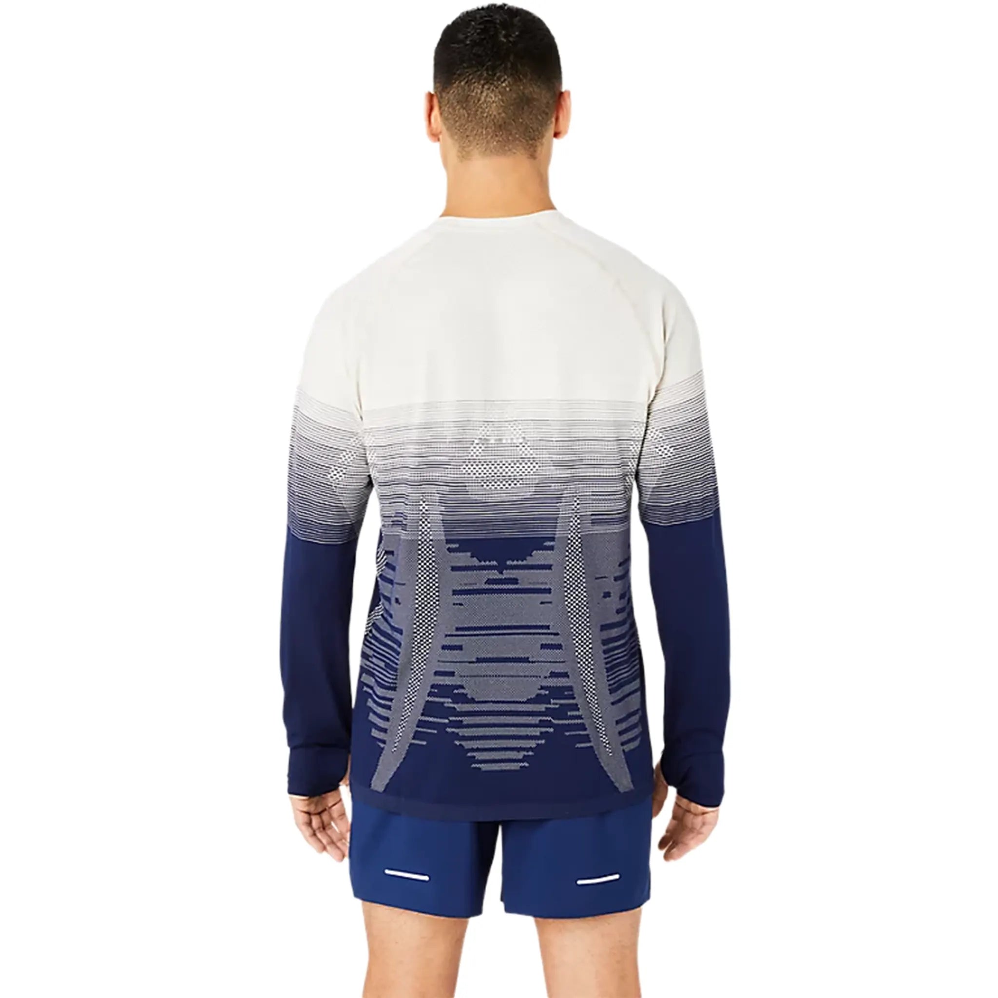 Back View of Asics Seamless Men’s L/S Birch Blue T Shirt 2011C394-200
