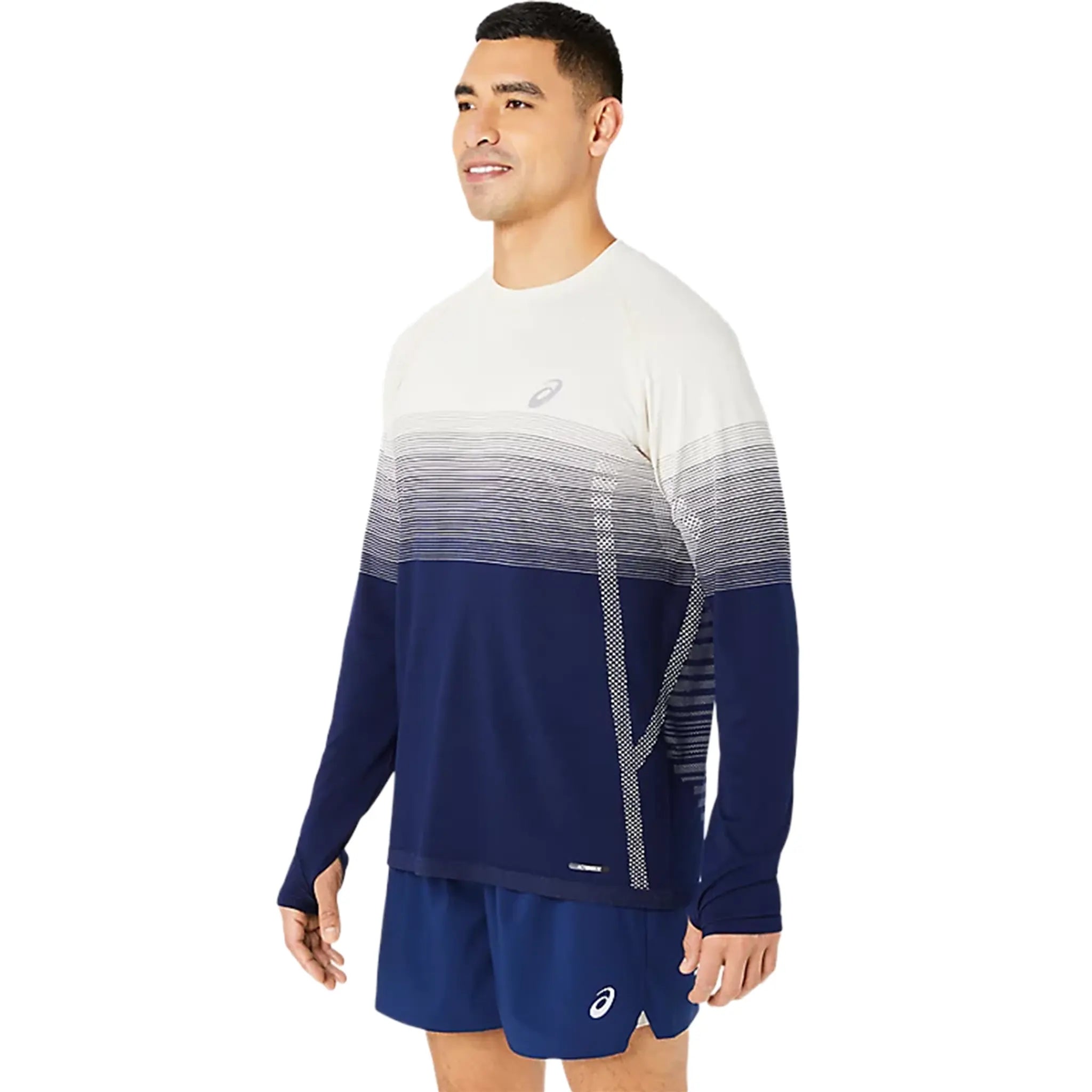 Front Side View of Asics Seamless Men’s L/S Birch Blue T Shirt 2011C394-200