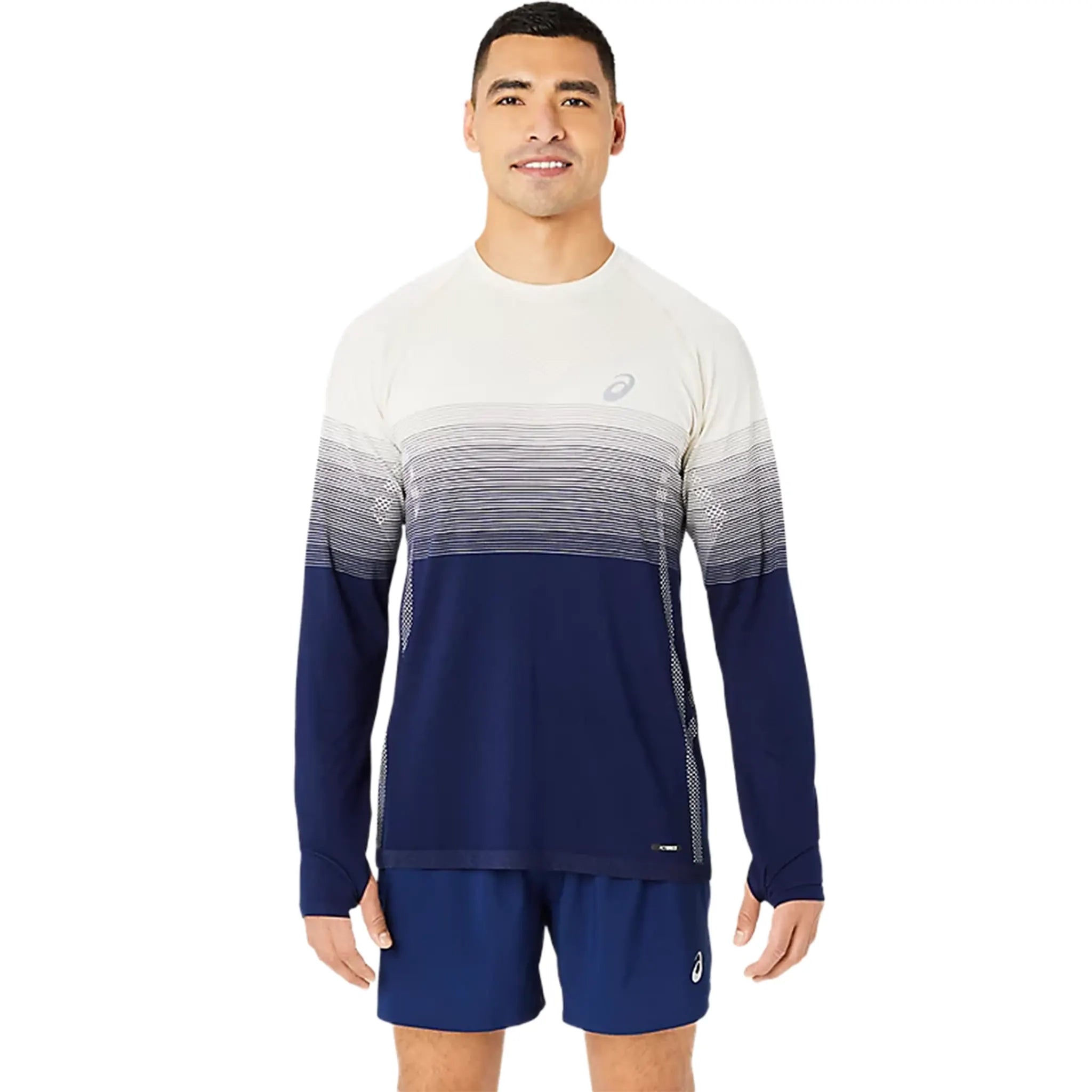 Front View of Asics Seamless Men’s L/S Birch Blue T Shirt 2011C394-200