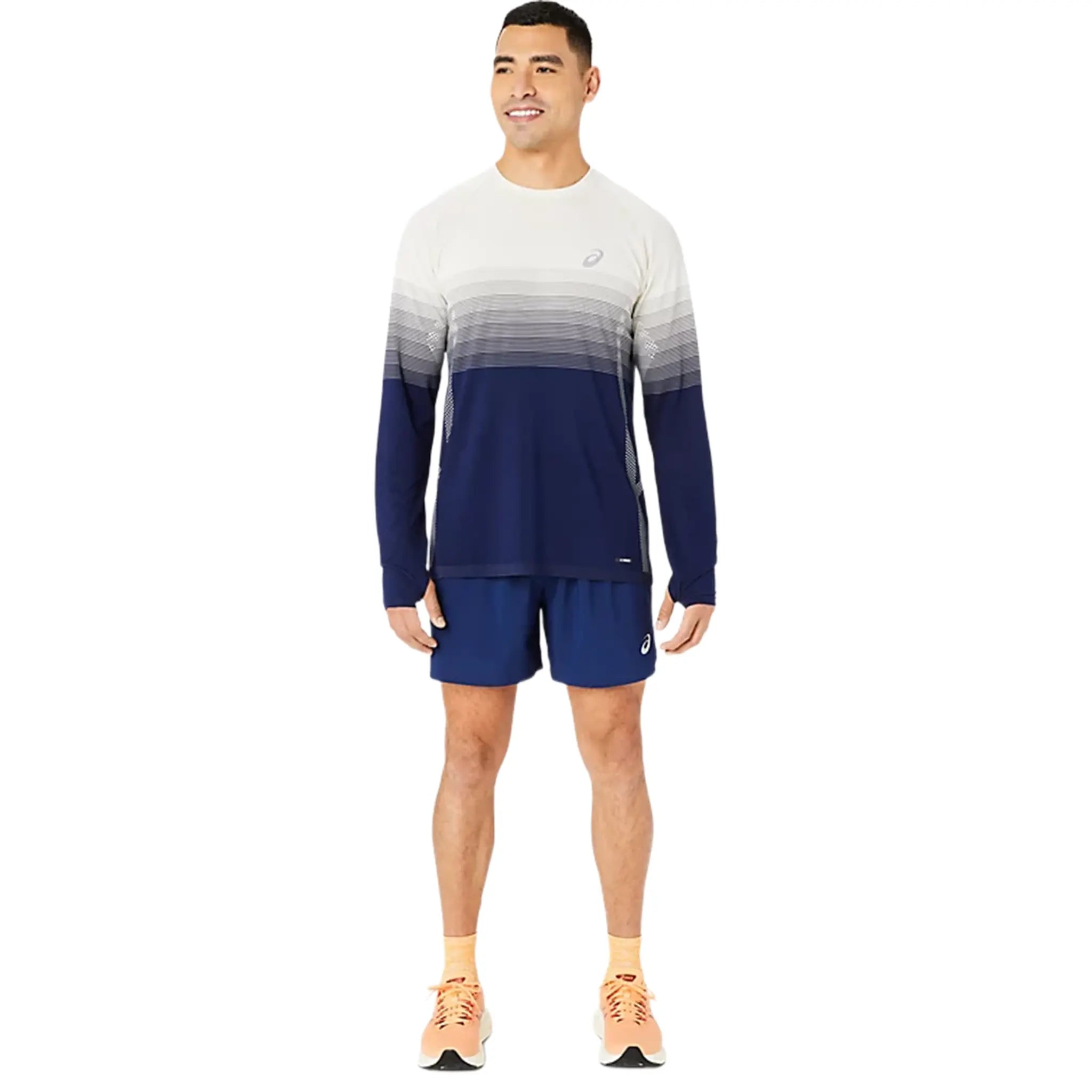 Front Mpdel View of Asics Seamless Men’s L/S Birch Blue T Shirt 2011C394-200