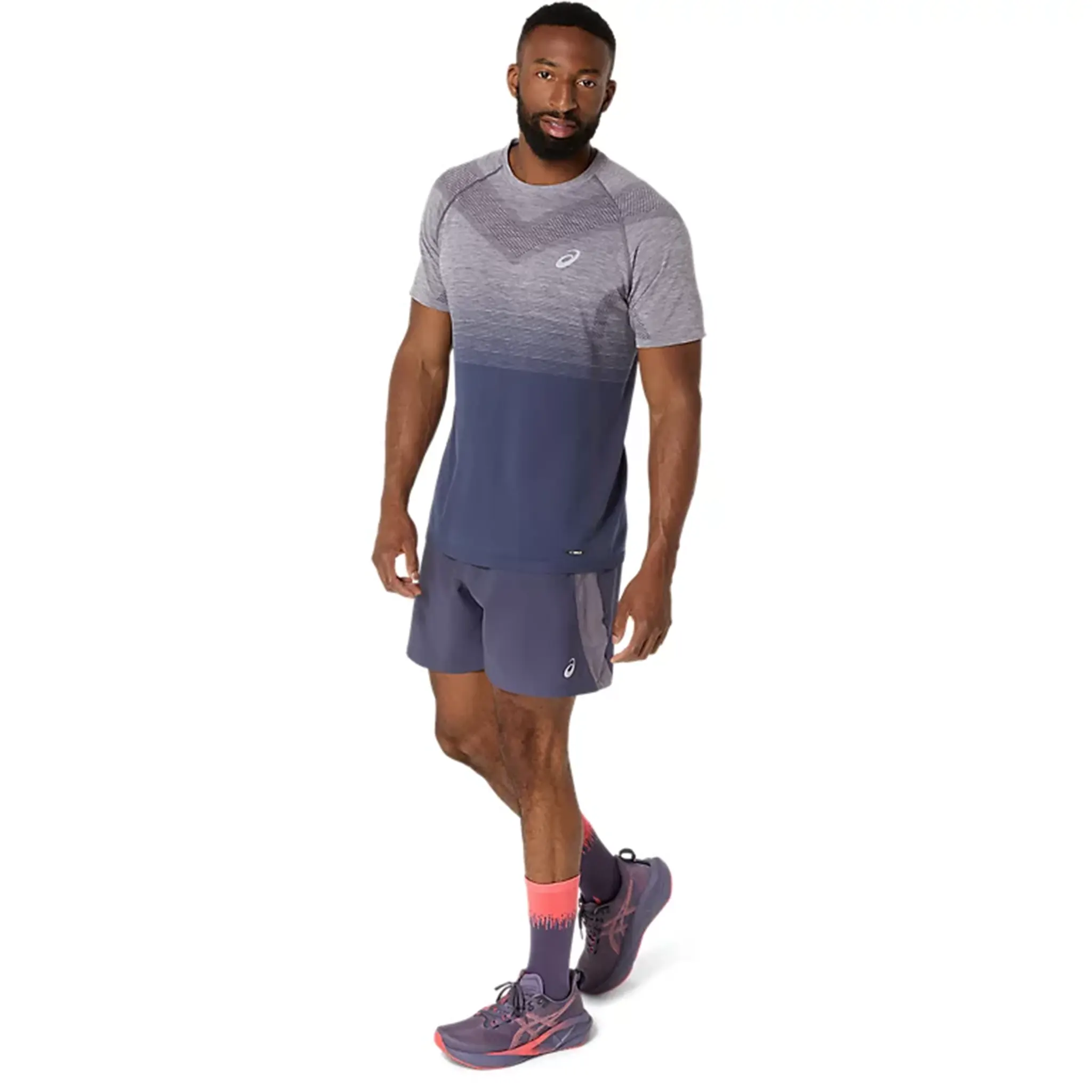 Front View of Asics Seamless Men’s Lavender Grey T Shirt 2011C398-501