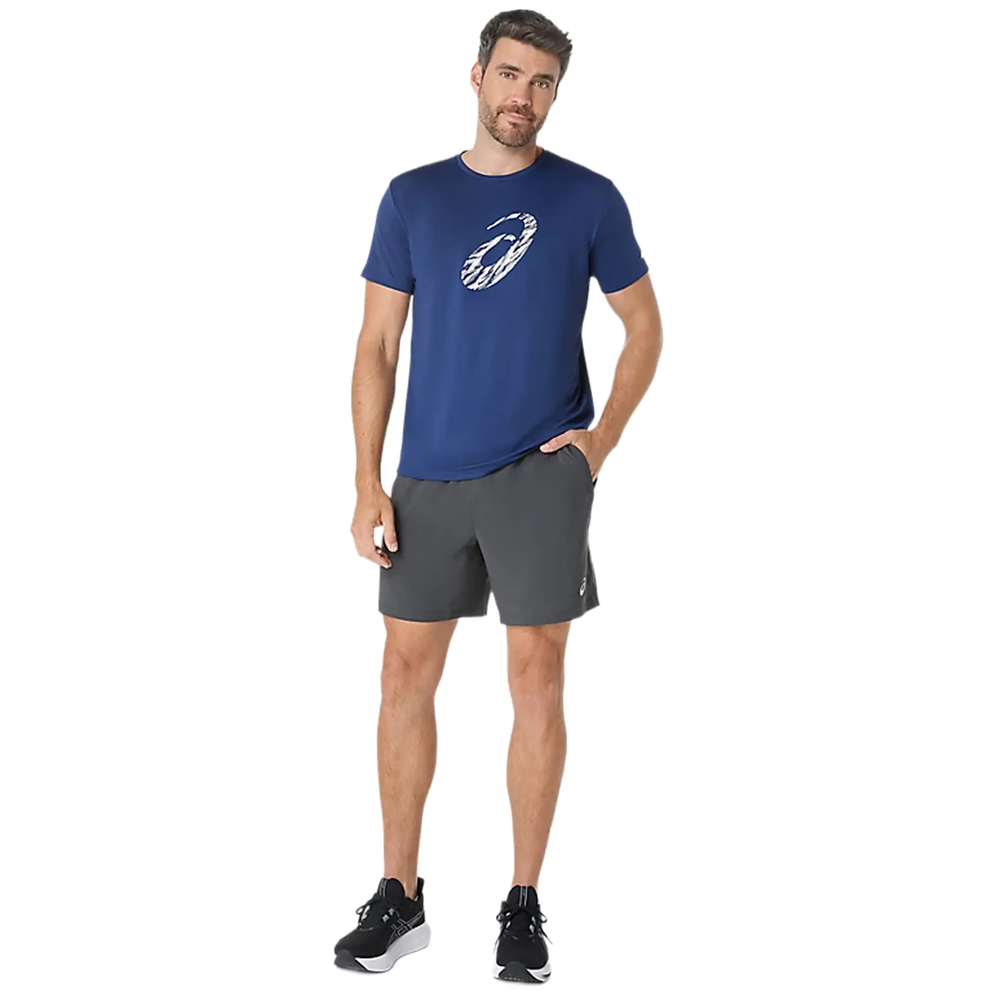 Full View of Asics Road Sport 7Inch Performance Graphite Grey Shorts 2011D246-001