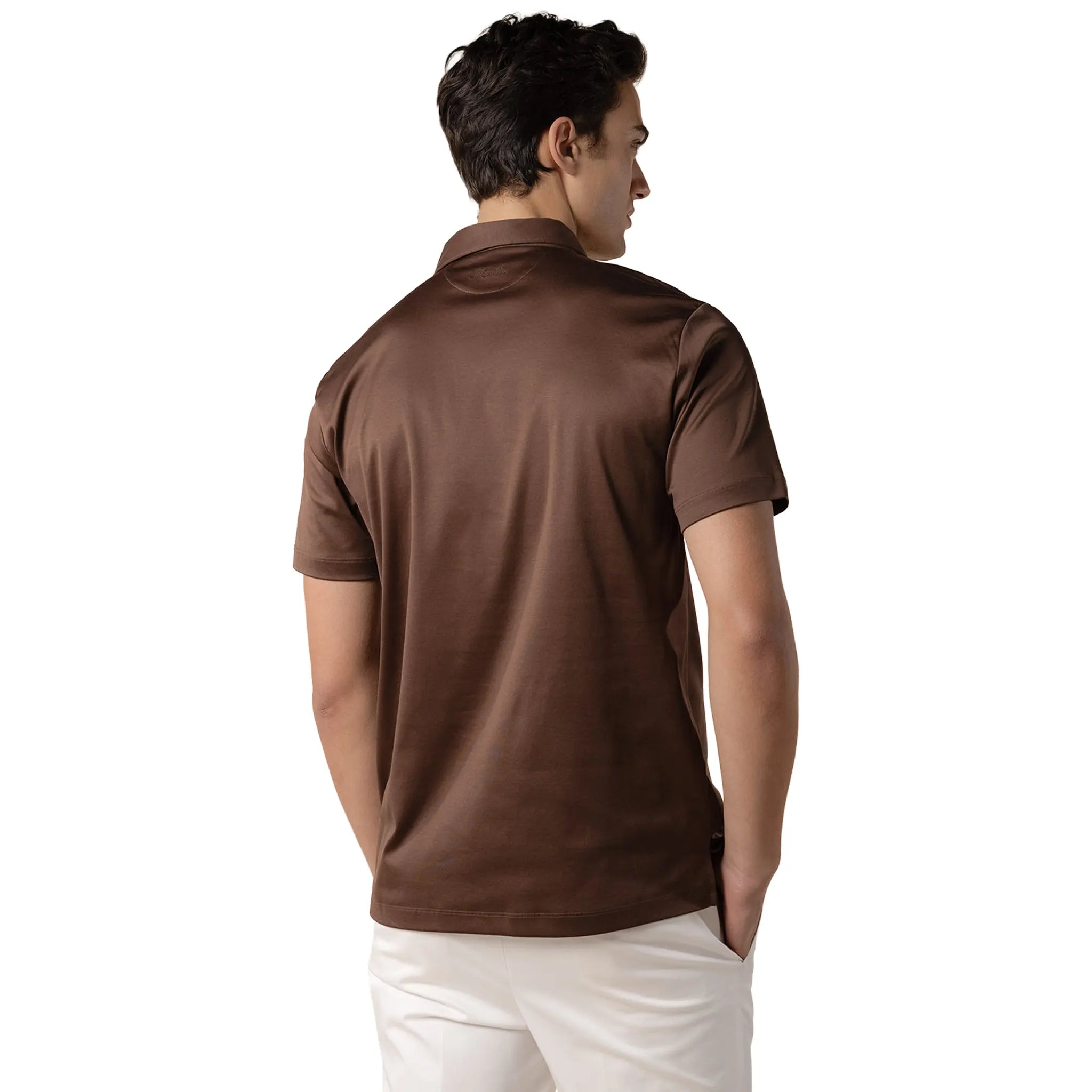 Back View of Aurélien Aur1 Chocolate Polo Shirt AUR1POLOCHOCOLATE