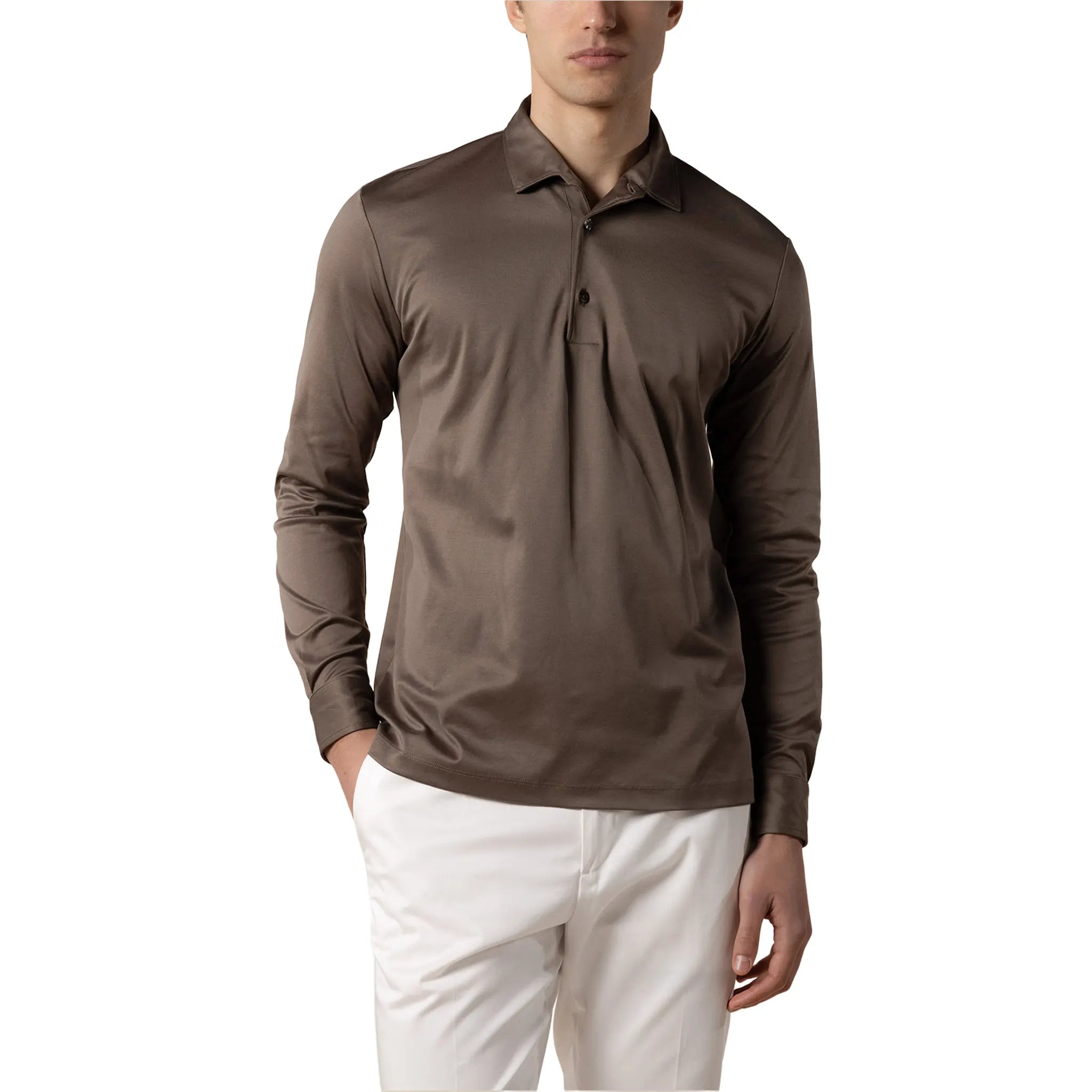 Front View of Aurélien Aur1 Polo L/S Ash Grey Shirt