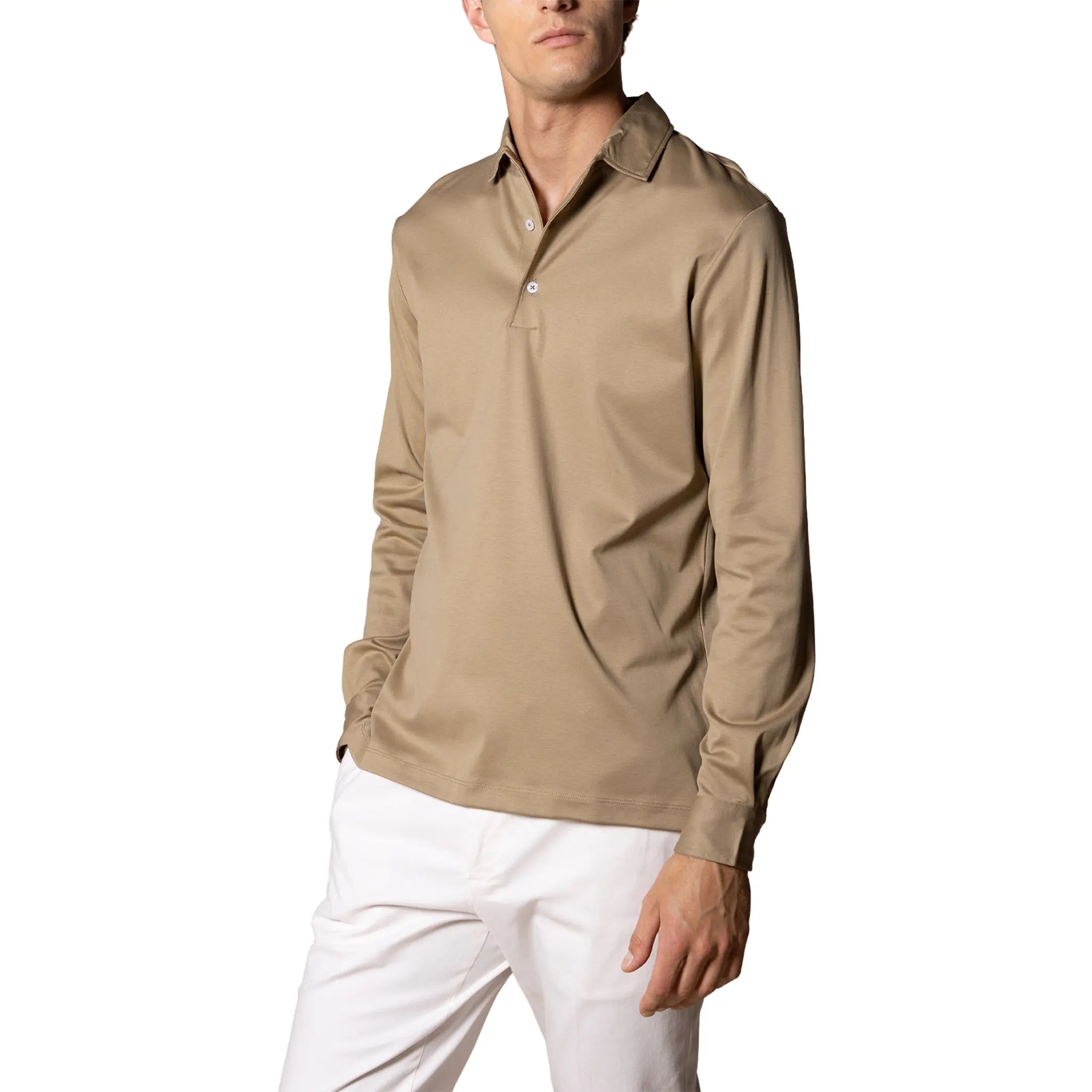 Front View of Aurélien Aur1 L/S Dark Taupe Polo Shirt