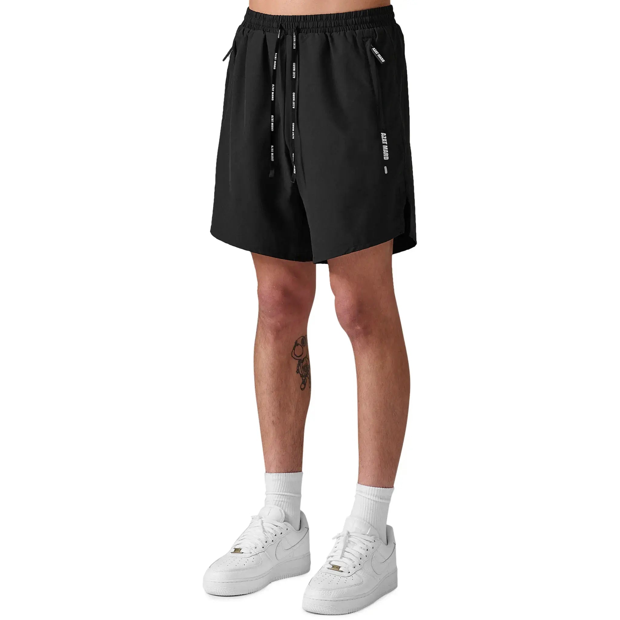 Model side view of Azat Mard Activewear Shorts Black FW22101