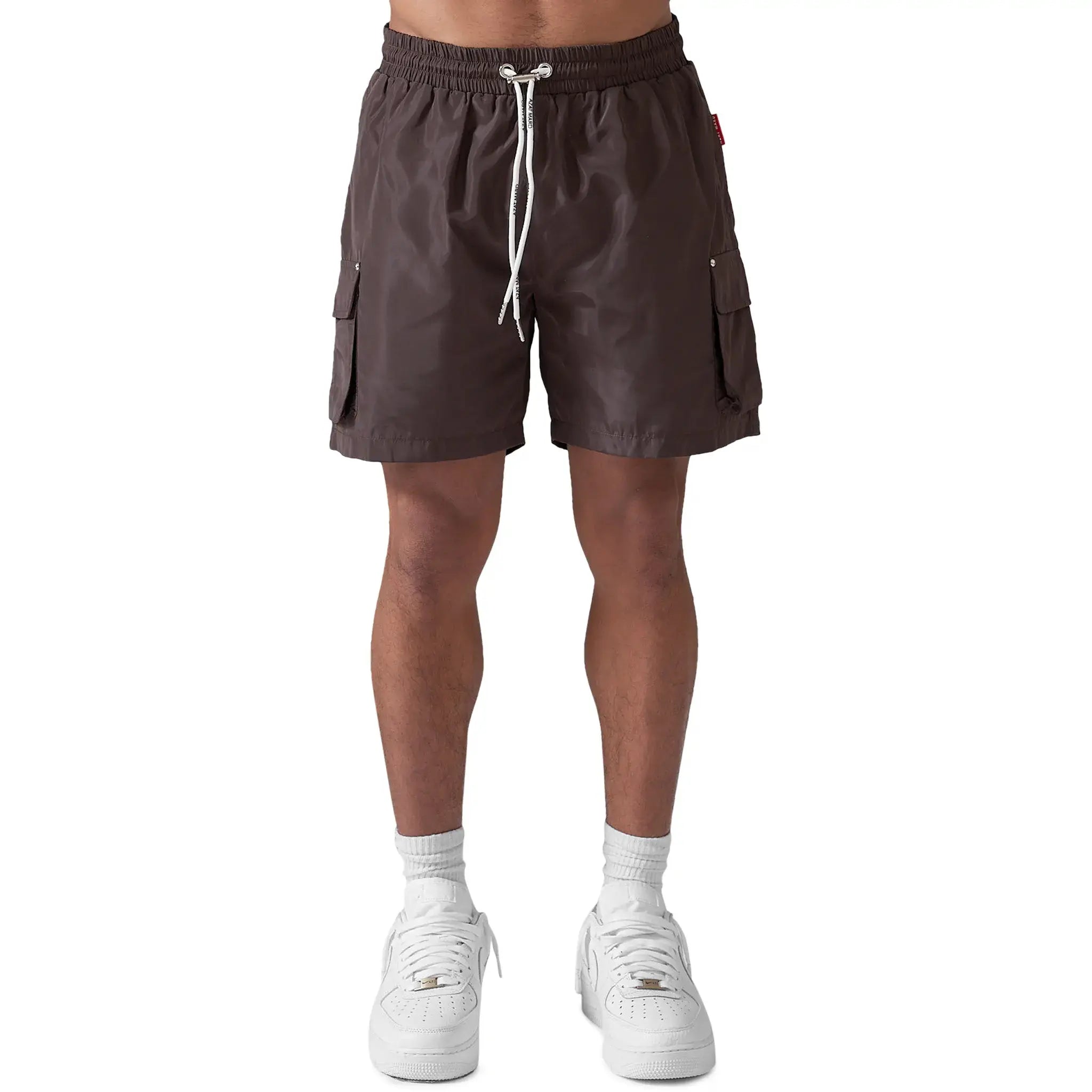 Model front view of Azat Mard Combat Swim Shorts Chocolate SS22054-CHOCOLATE