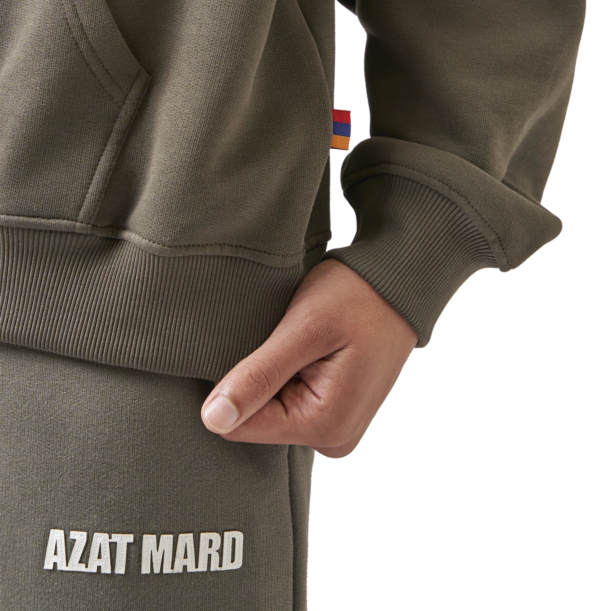 Detail model view of Azat Mard Country Club Khaki Hoodie FW23025