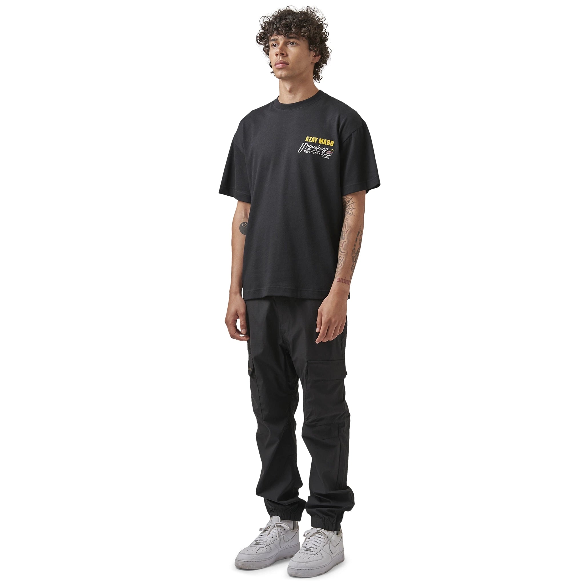 Model view of Azat Mard Yerevan Racing T Shirt Black FW23033
