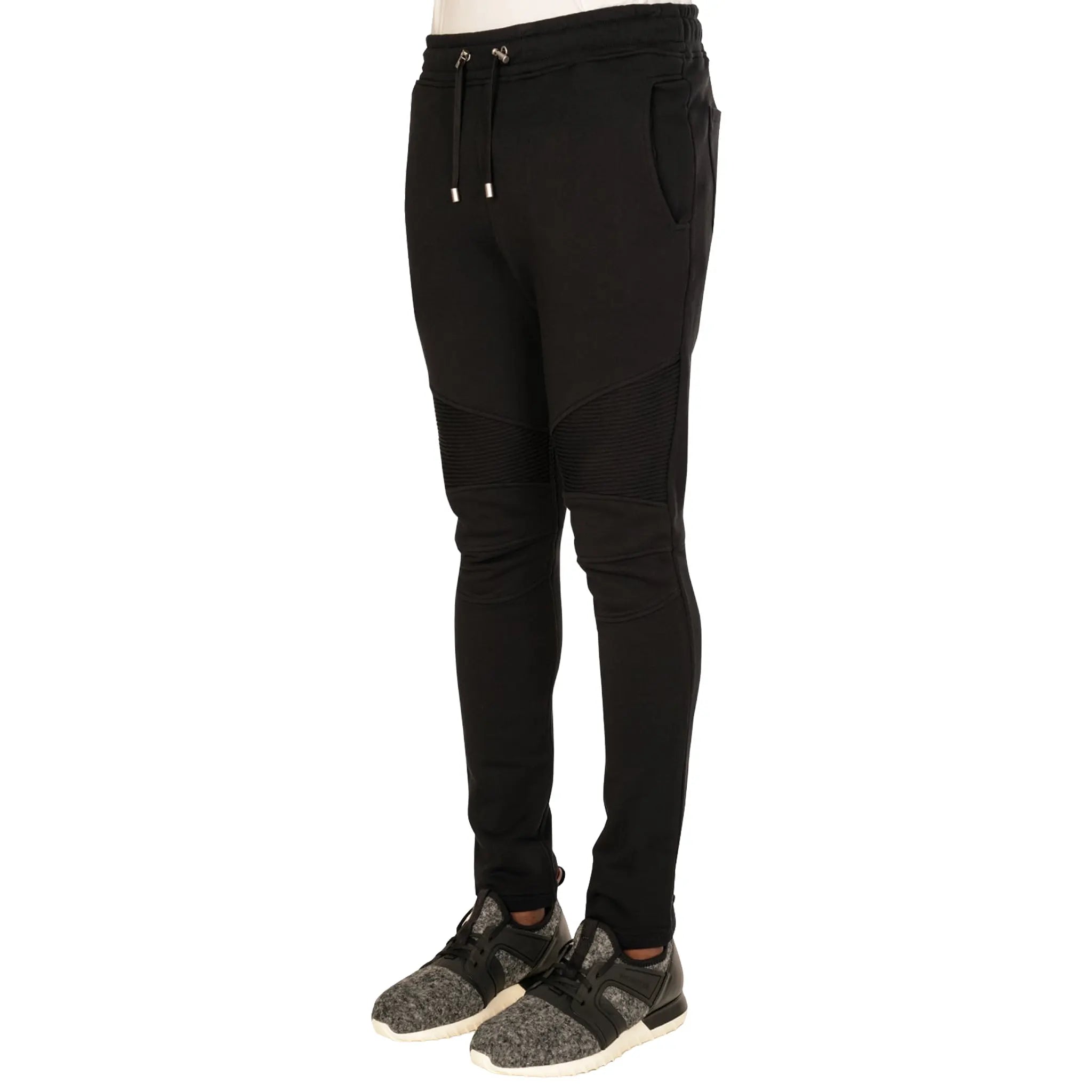 Front Side View of Balmain Paris Cuffed Biker Black Sweatpants