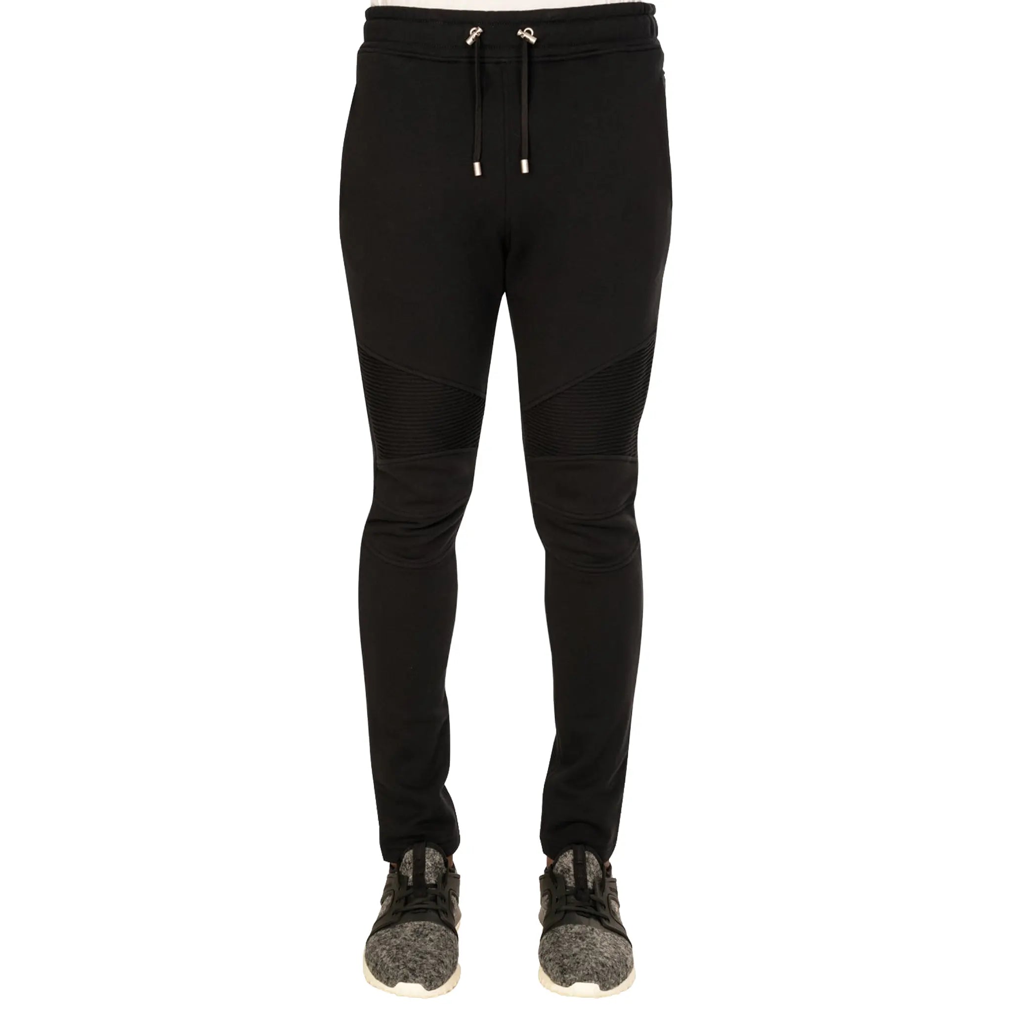 Front View of Balmain Paris Cuffed Biker Black Sweatpants