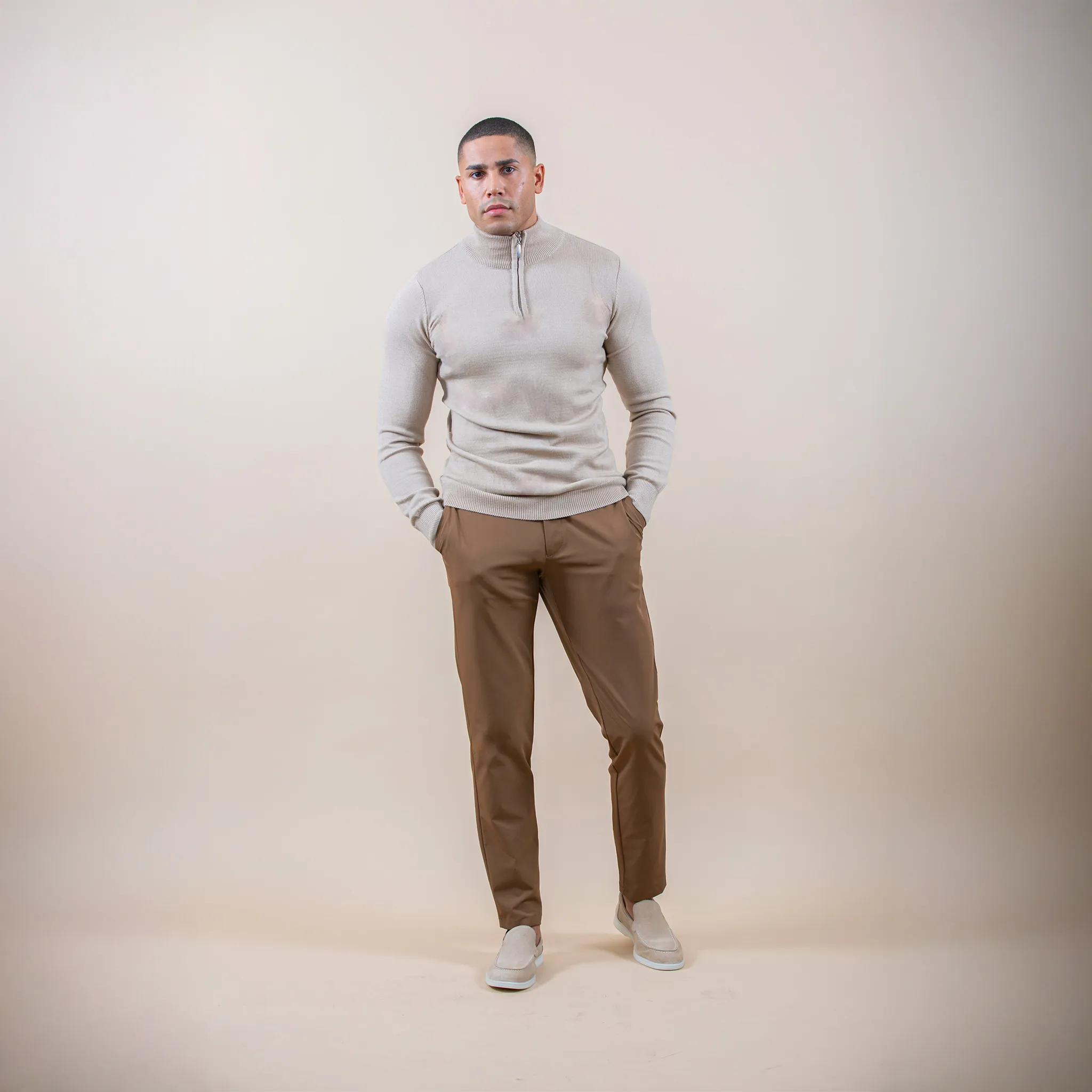 Front View of Be Gentle Active Brown Pants