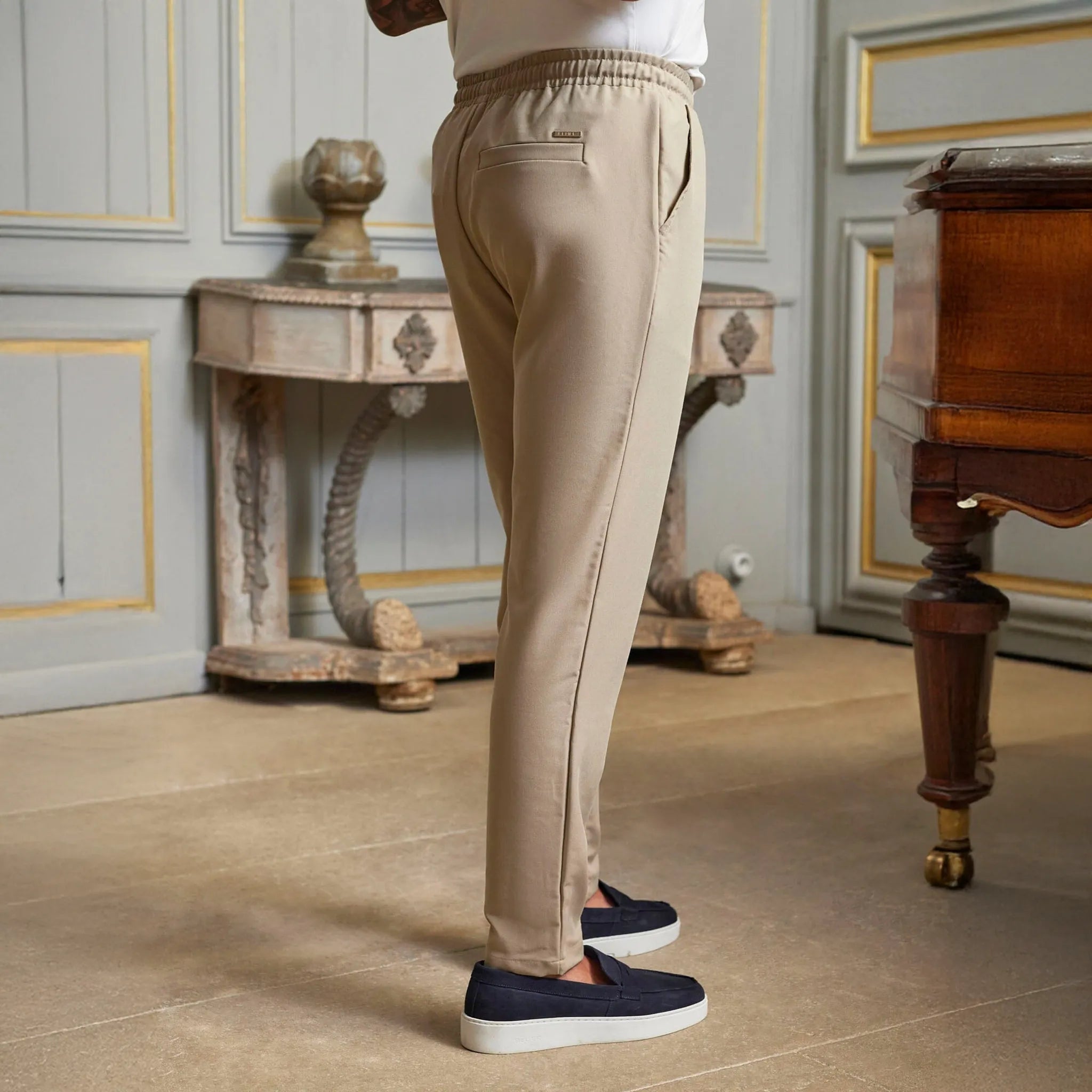 Back Side View of Belier 365 Lightweight Beige Trousers BM126BGE