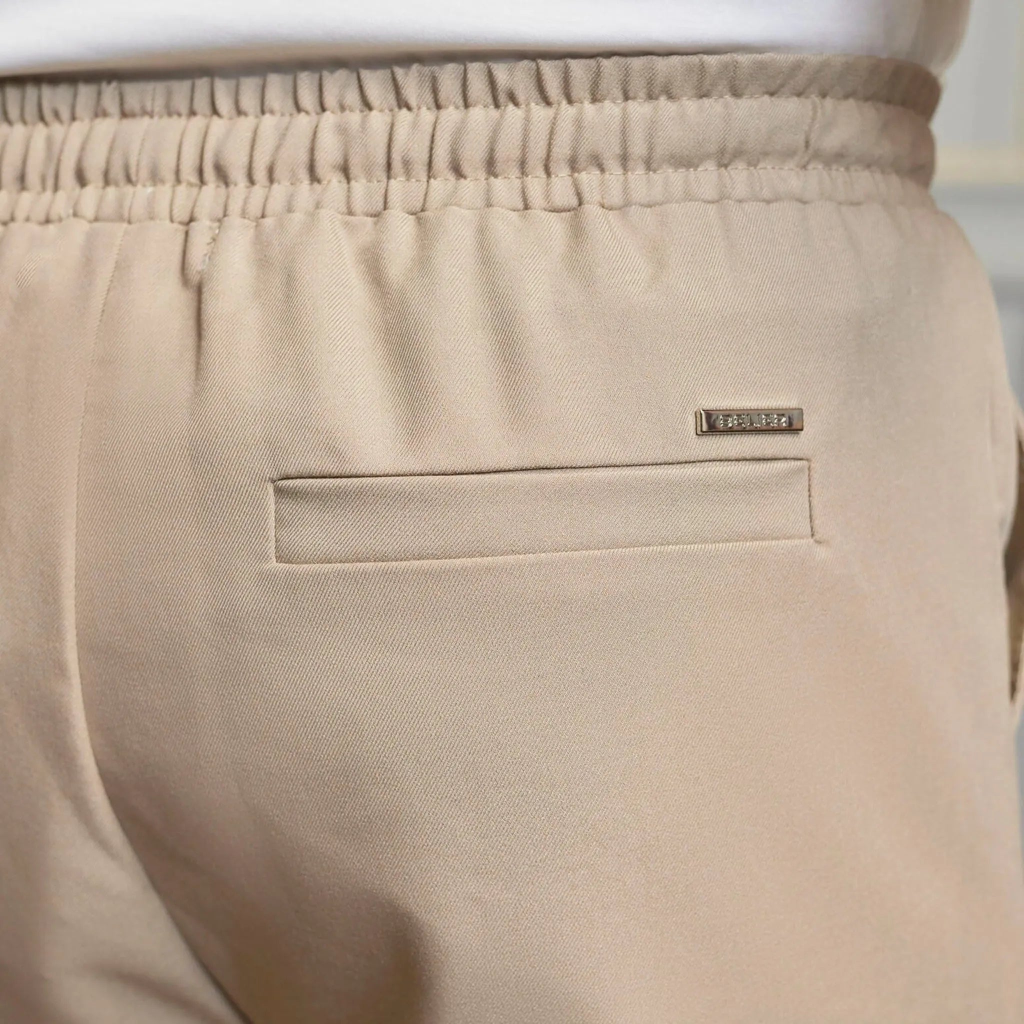 Detailed Back View of Belier 365 Lightweight Beige Trousers BM126BGE