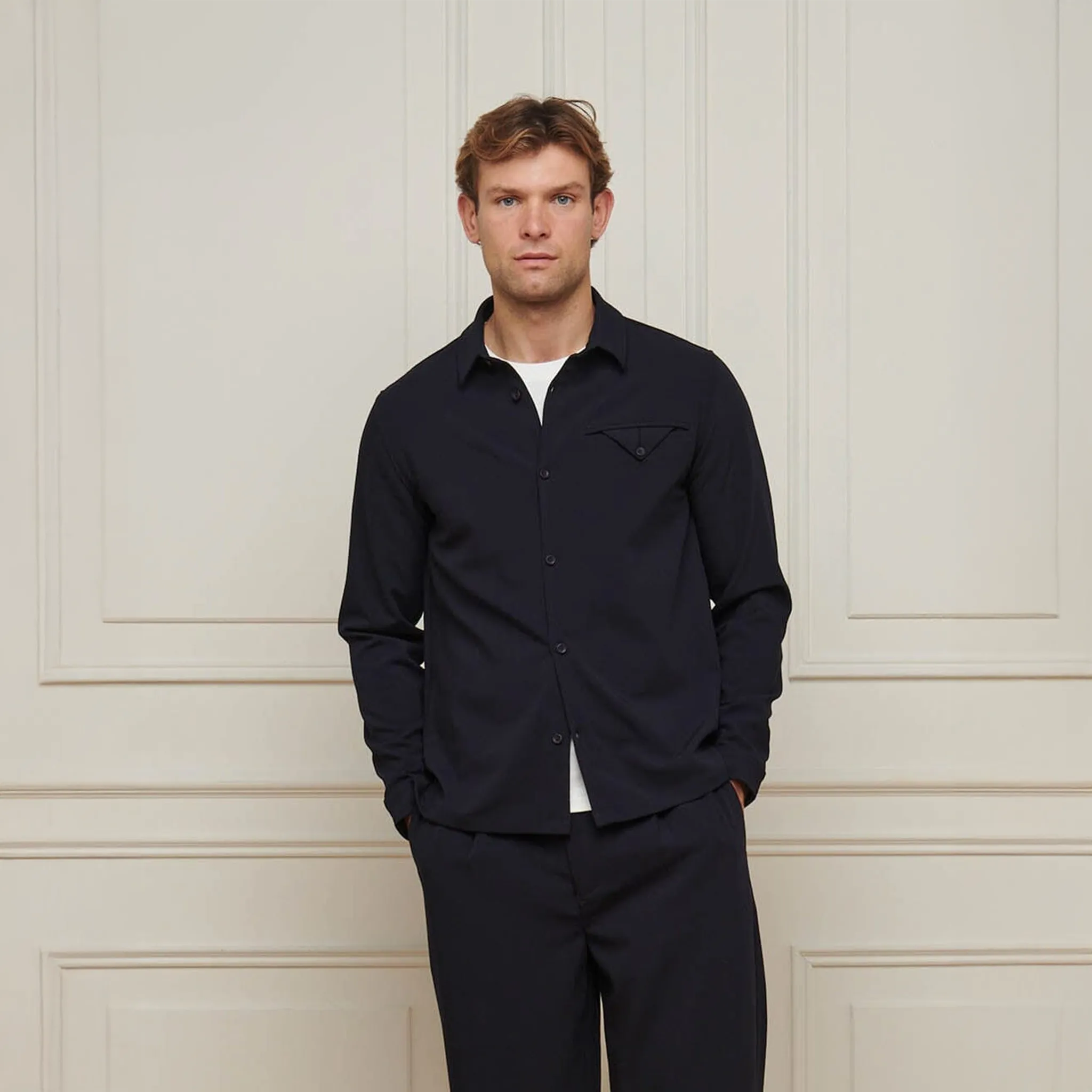 Front View of Belier Chest Pocket Navy Shirt BM778NVY