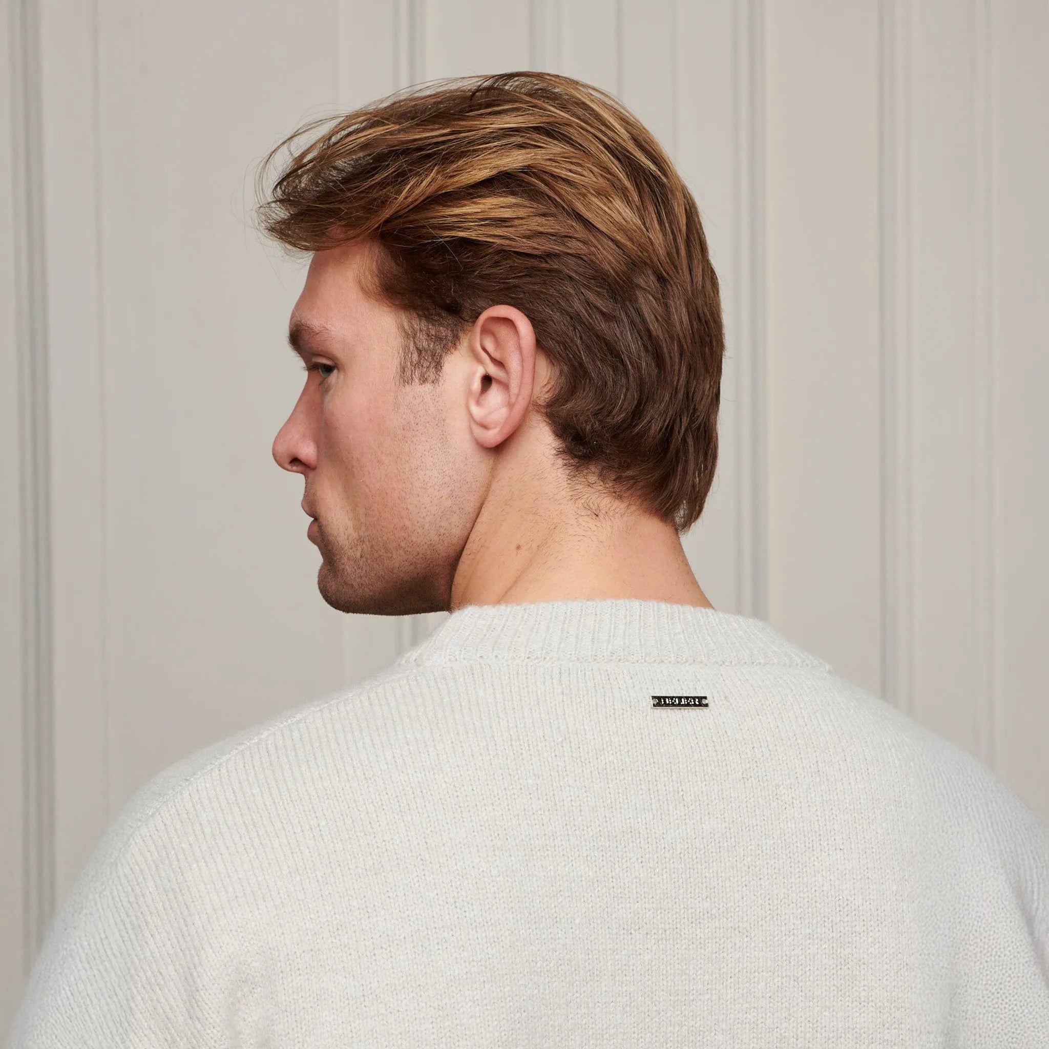 Detailed Back View of Belier Cropped Mohair Knit Grey Marl Sweatshirt