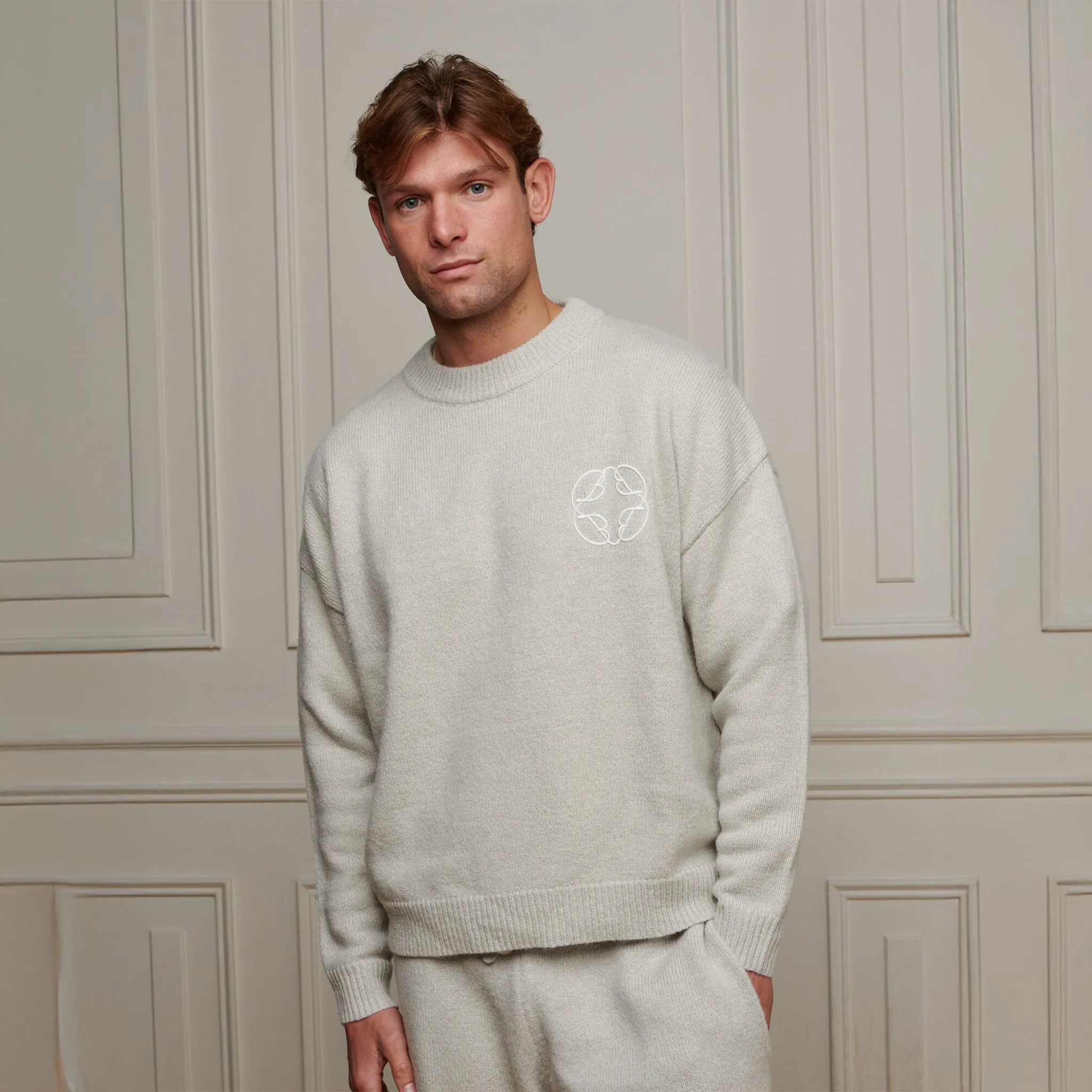 Detailed Front View of Belier Cropped Mohair Knit Grey Marl Sweatshirt