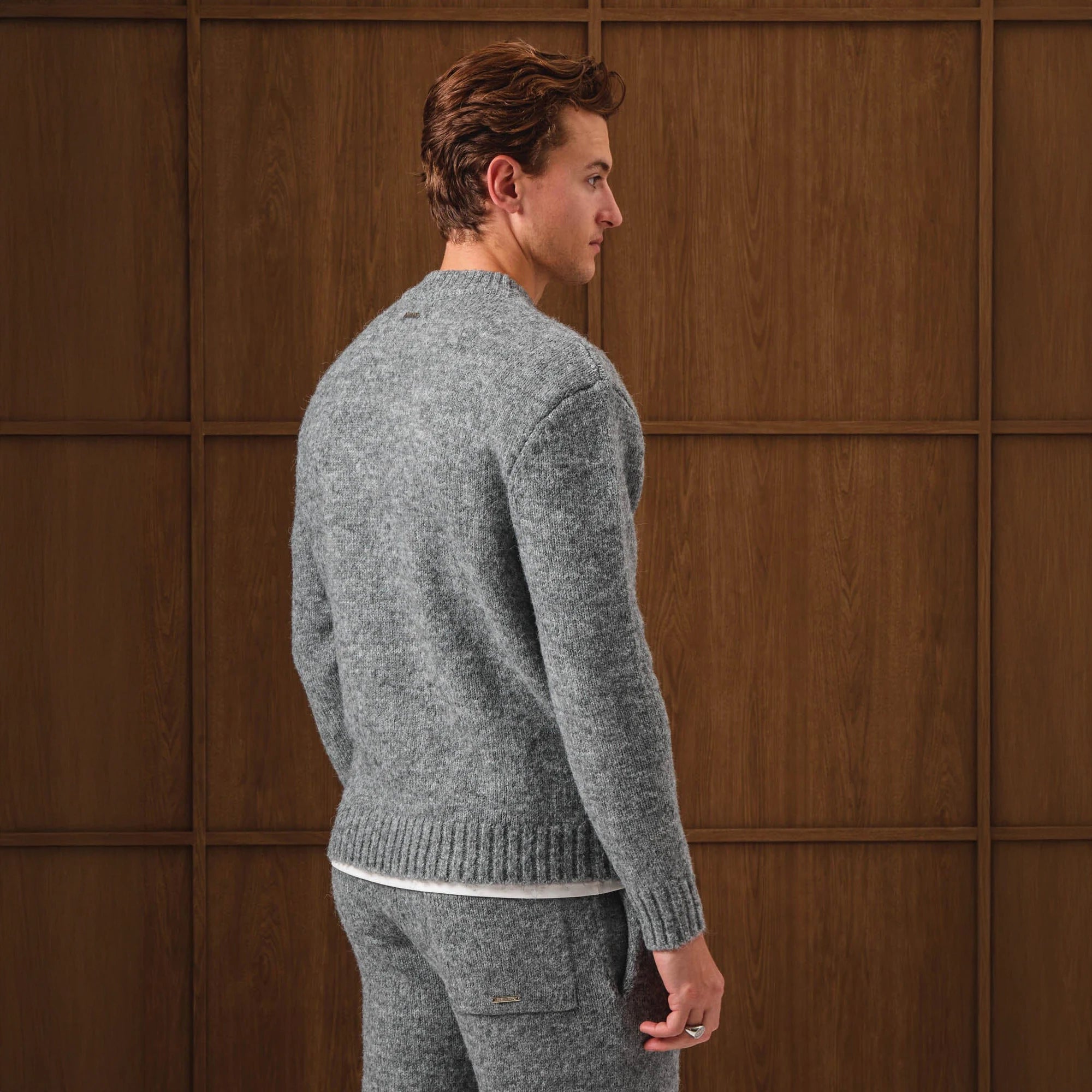 Back Side View of Belier Knitted Bomber Grey Jacket BM767GRY