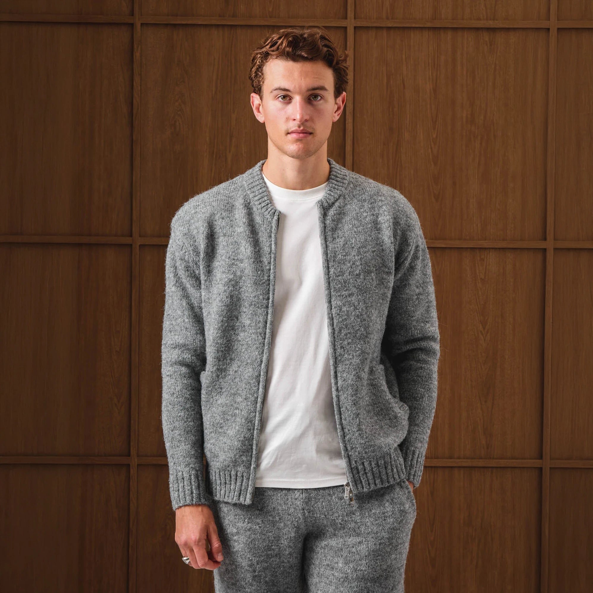 Front View of Belier Knitted Bomber Grey Jacket BM767GRY