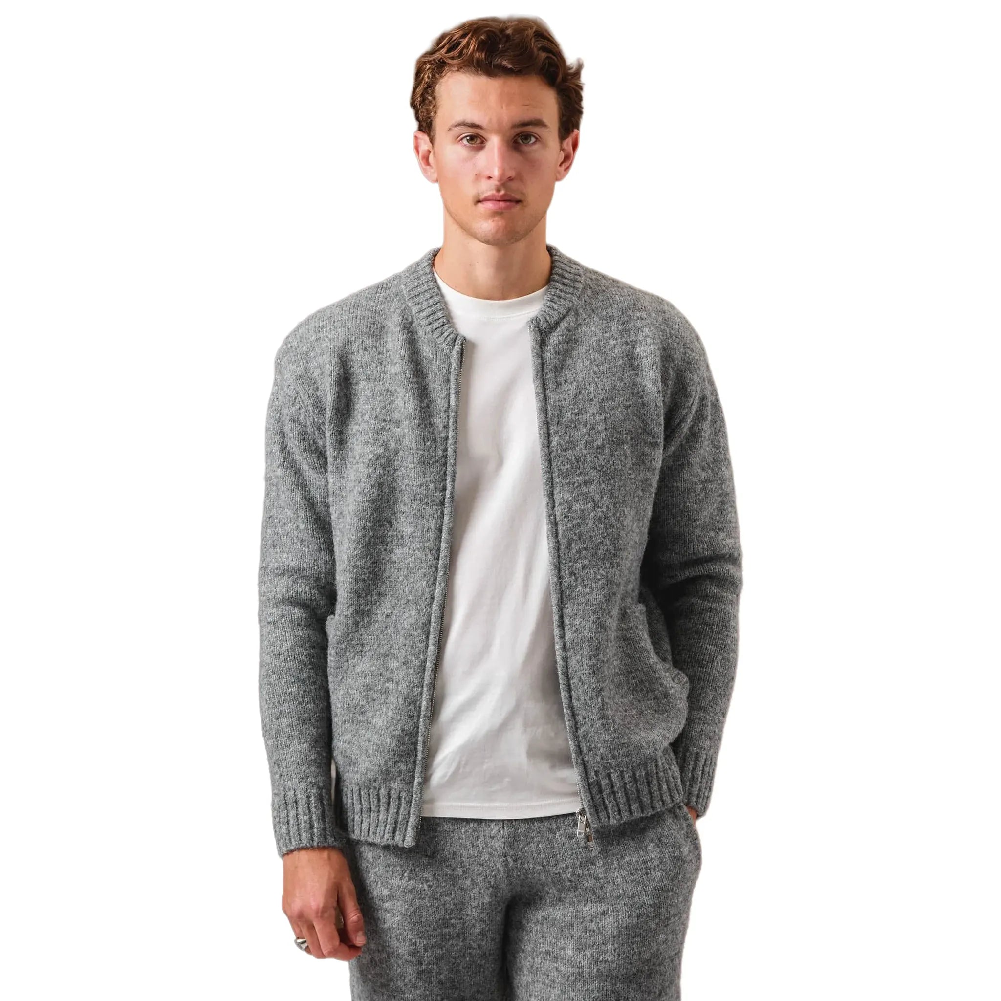 Front View of Belier Knitted Bomber Grey Jacket BM767GRY
