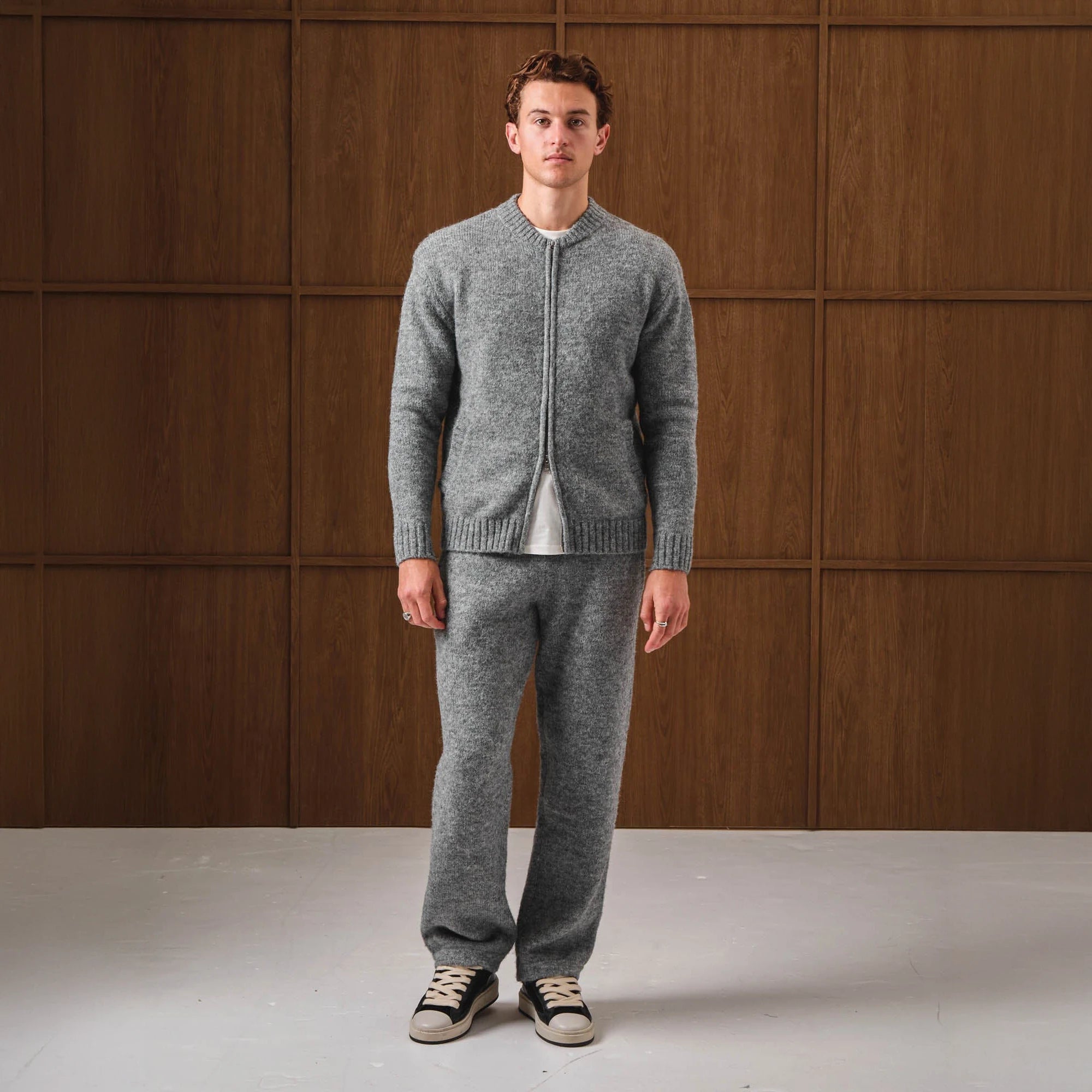 Model View of Belier Knitted Bomber Grey Jacket BM767GRY