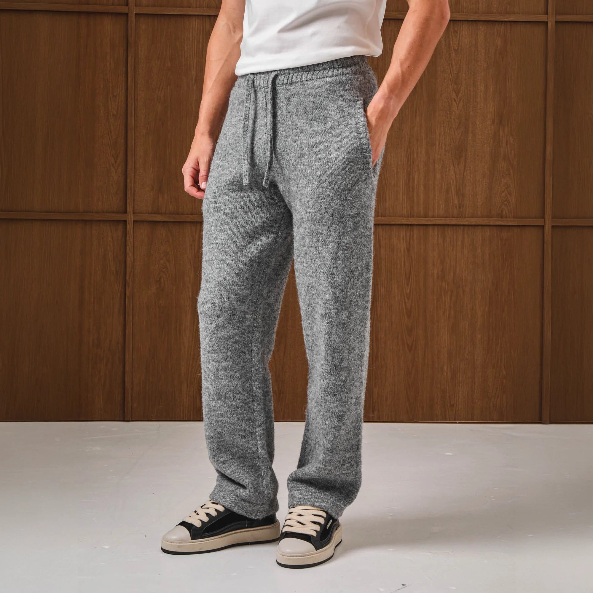 Front View of Belier Knitted Grey Sweatpants BM768GRY