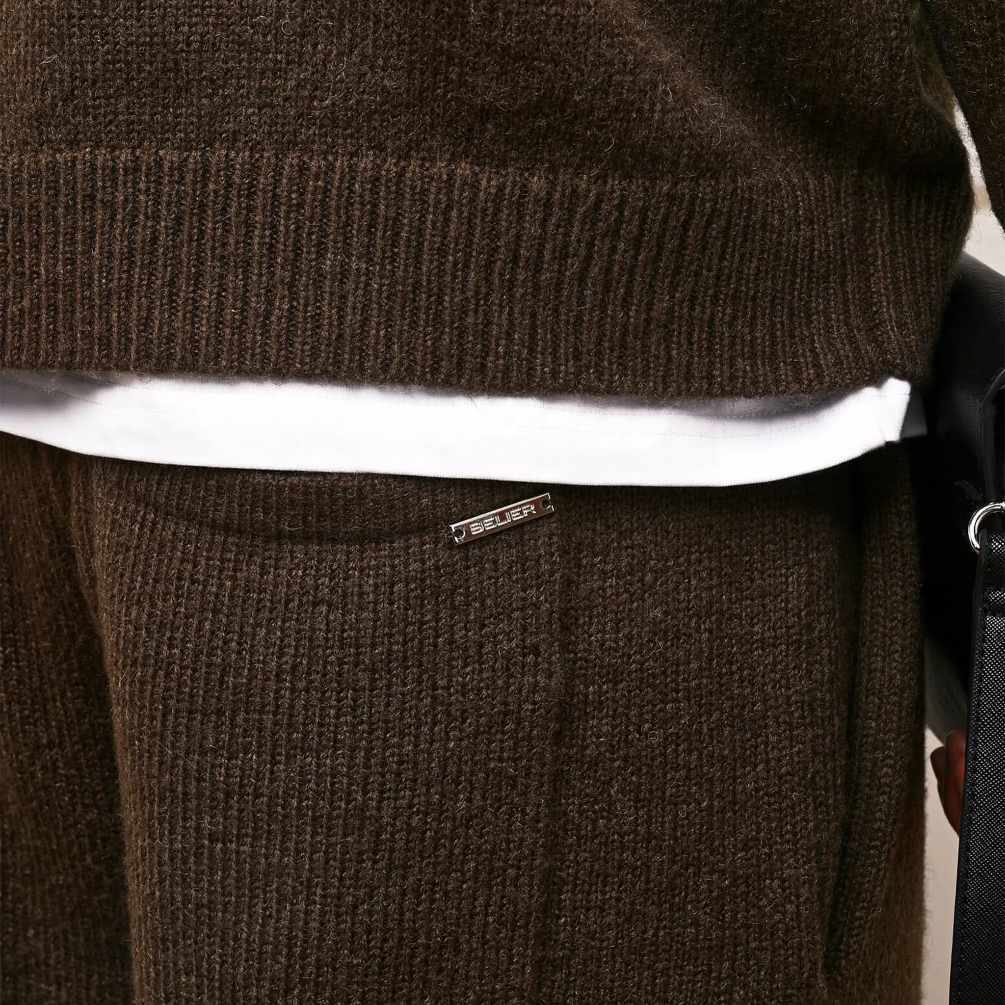 Detailed View of Belier Cropped Mohair Knit Brown Sweatshirt