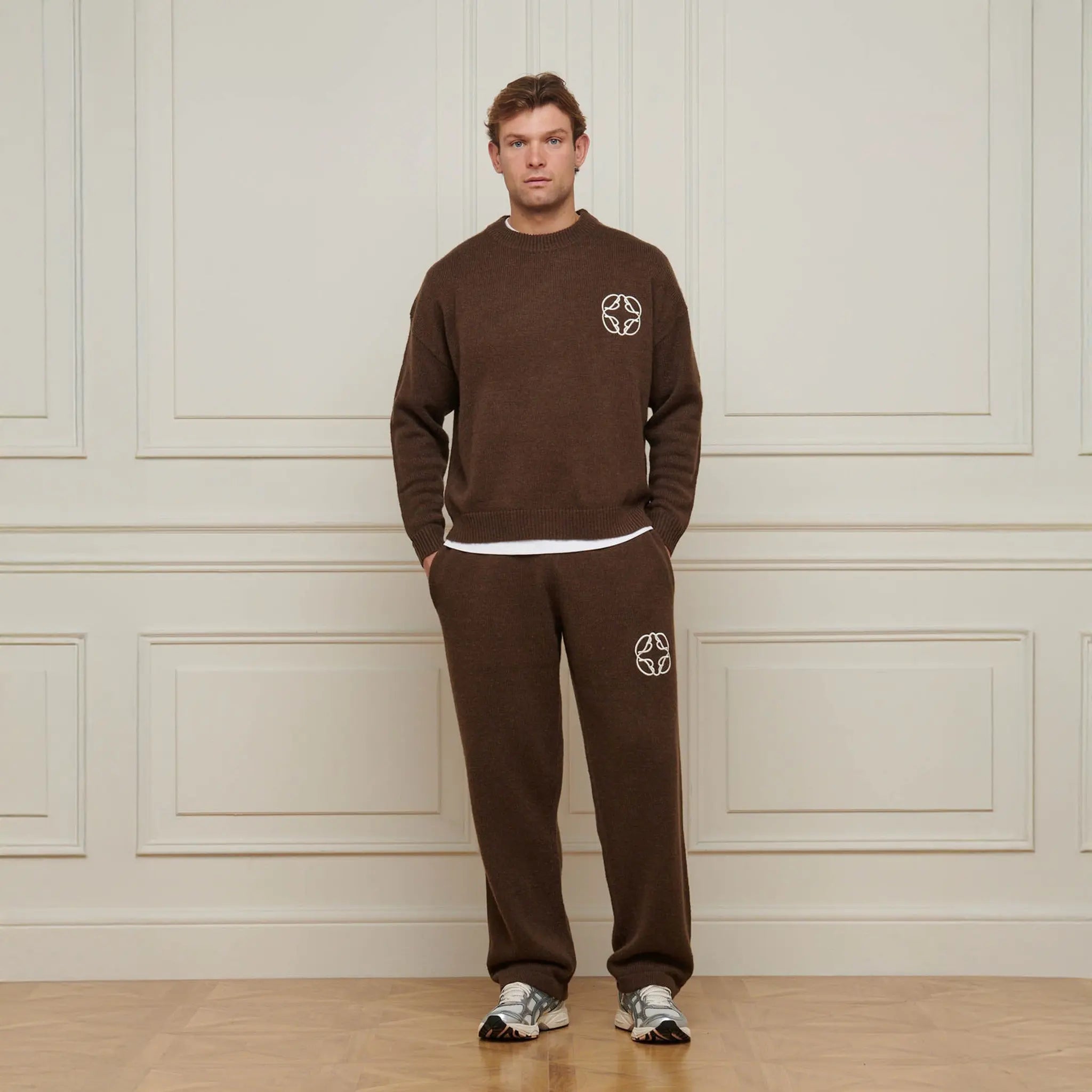 Front View of Belier Cropped Mohair Knit Brown Sweatshirt
