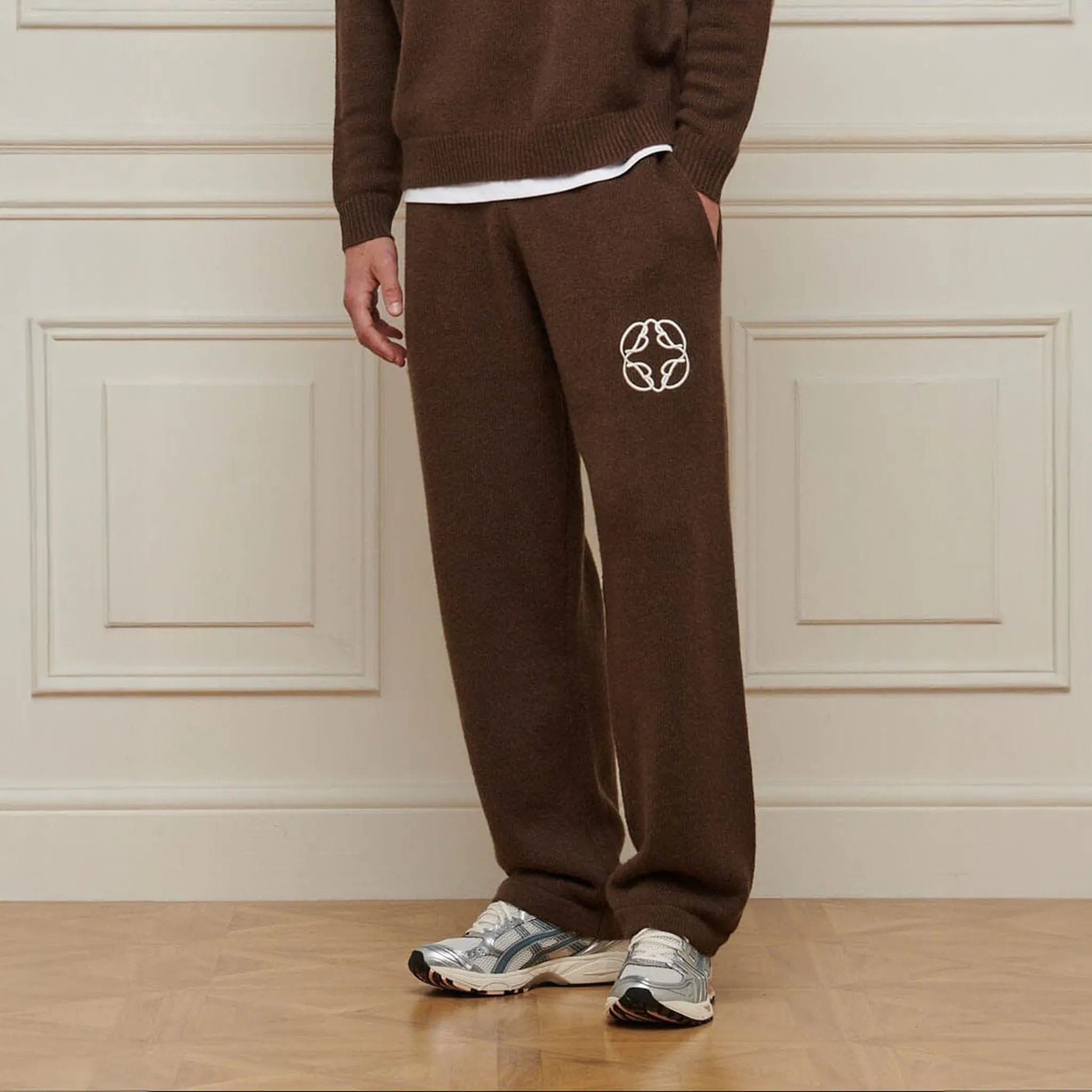 Front View of Belier Mohair Knit Brown Sweatpants