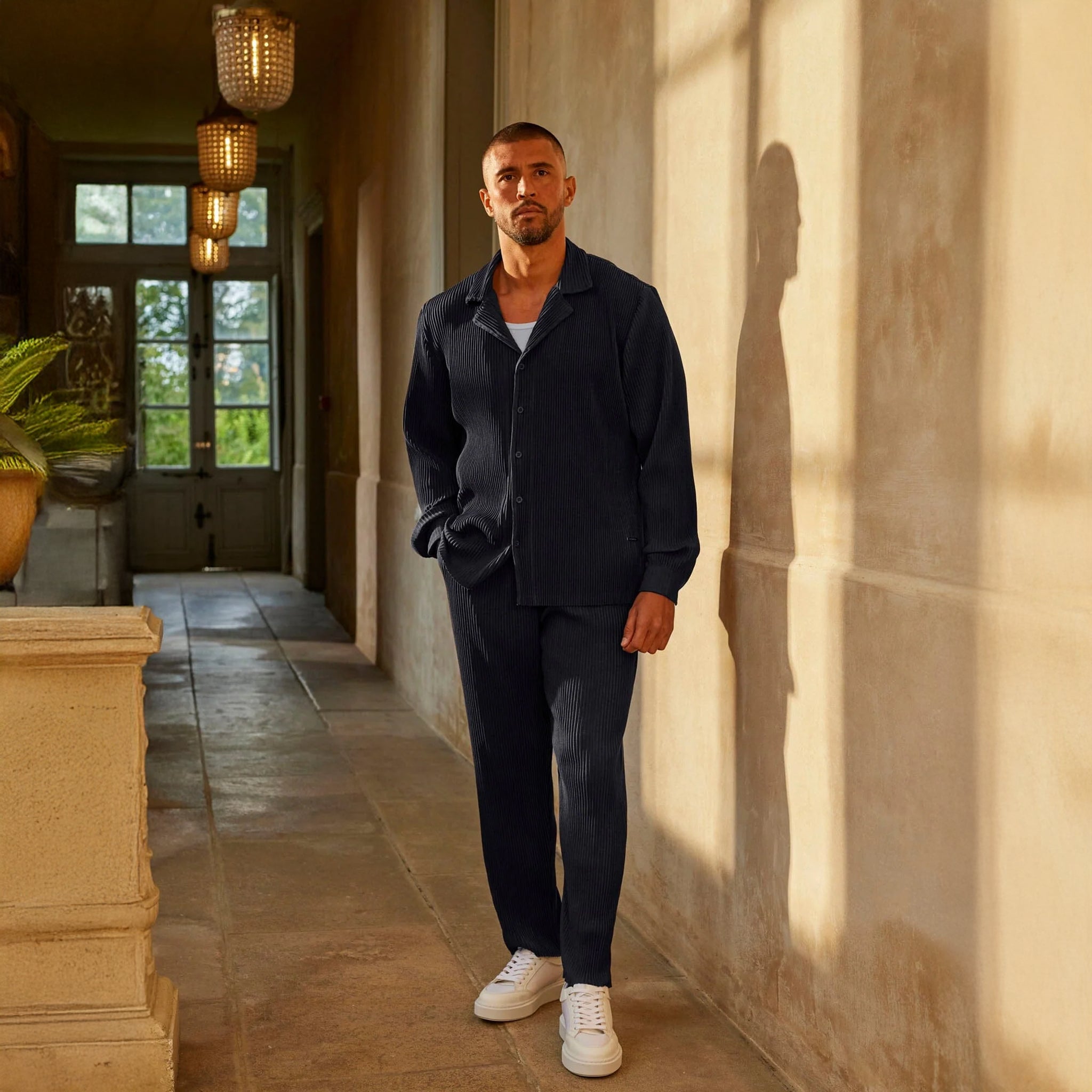 Front Full View of Belier Pleated Black Shirt