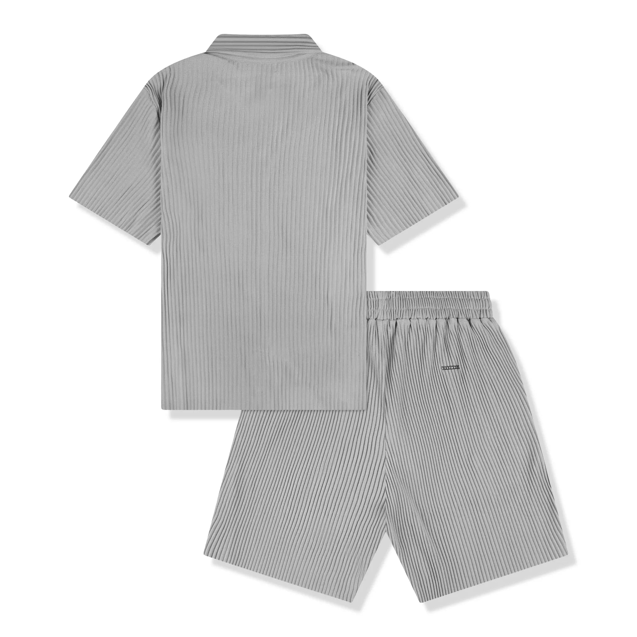 Back view of Belier Pleated Light Grey Resort Shirt & Shorts
