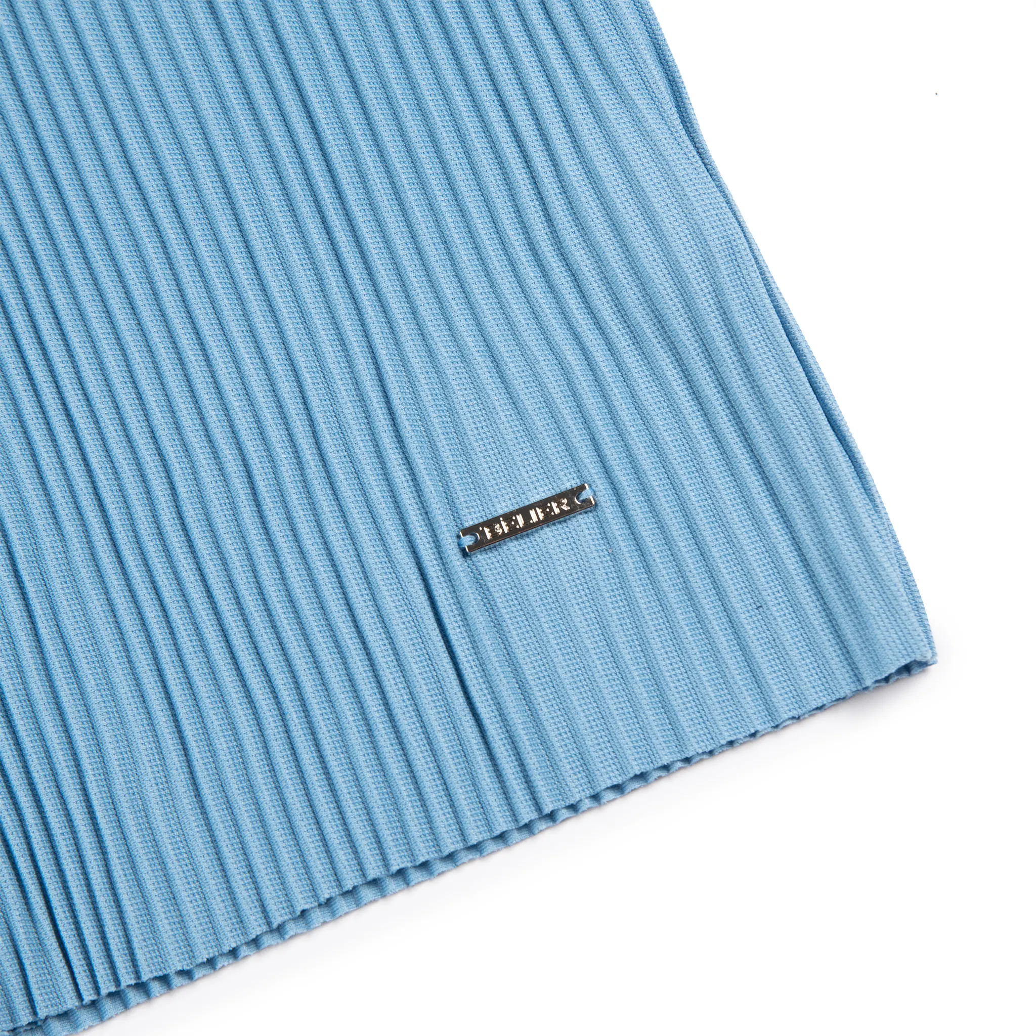 Detail view of Belier Pleated Light Blue Resort Shirt & Shorts BM-073 | BM-075