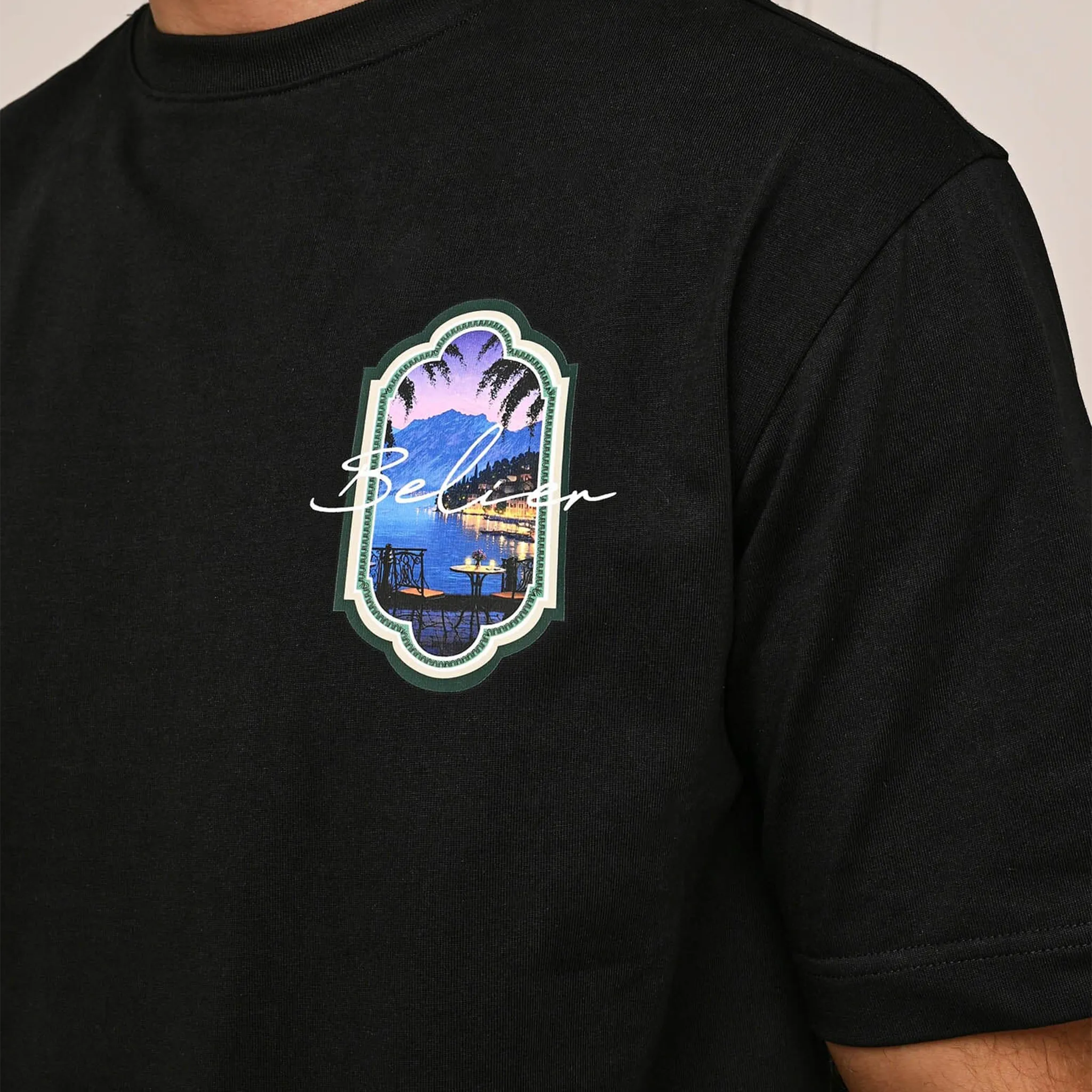 Detailed Front View of Belier Riviera View Black T Shirt BM839BLK