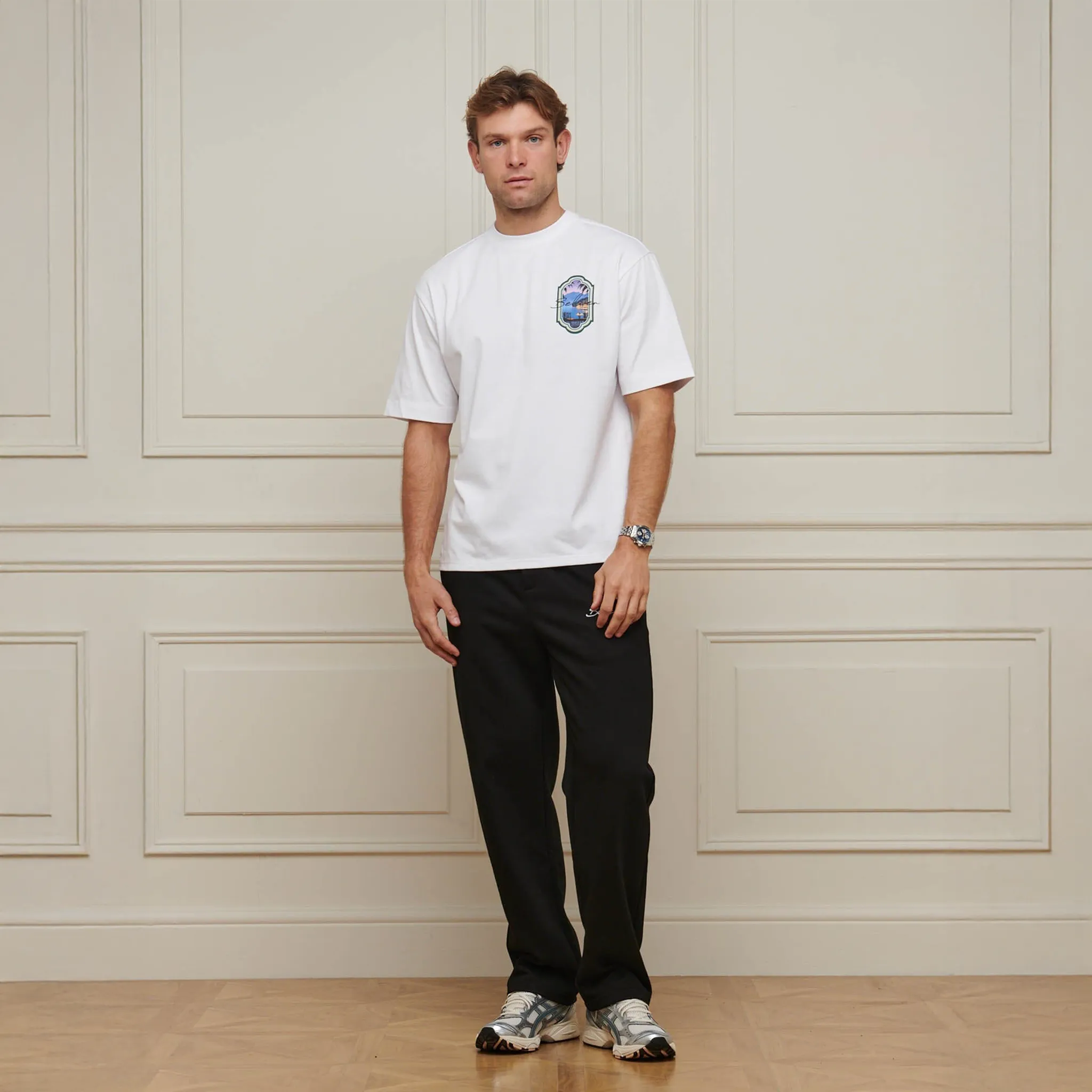 Front View of Belier Riviera View White T Shirt BM839WHT