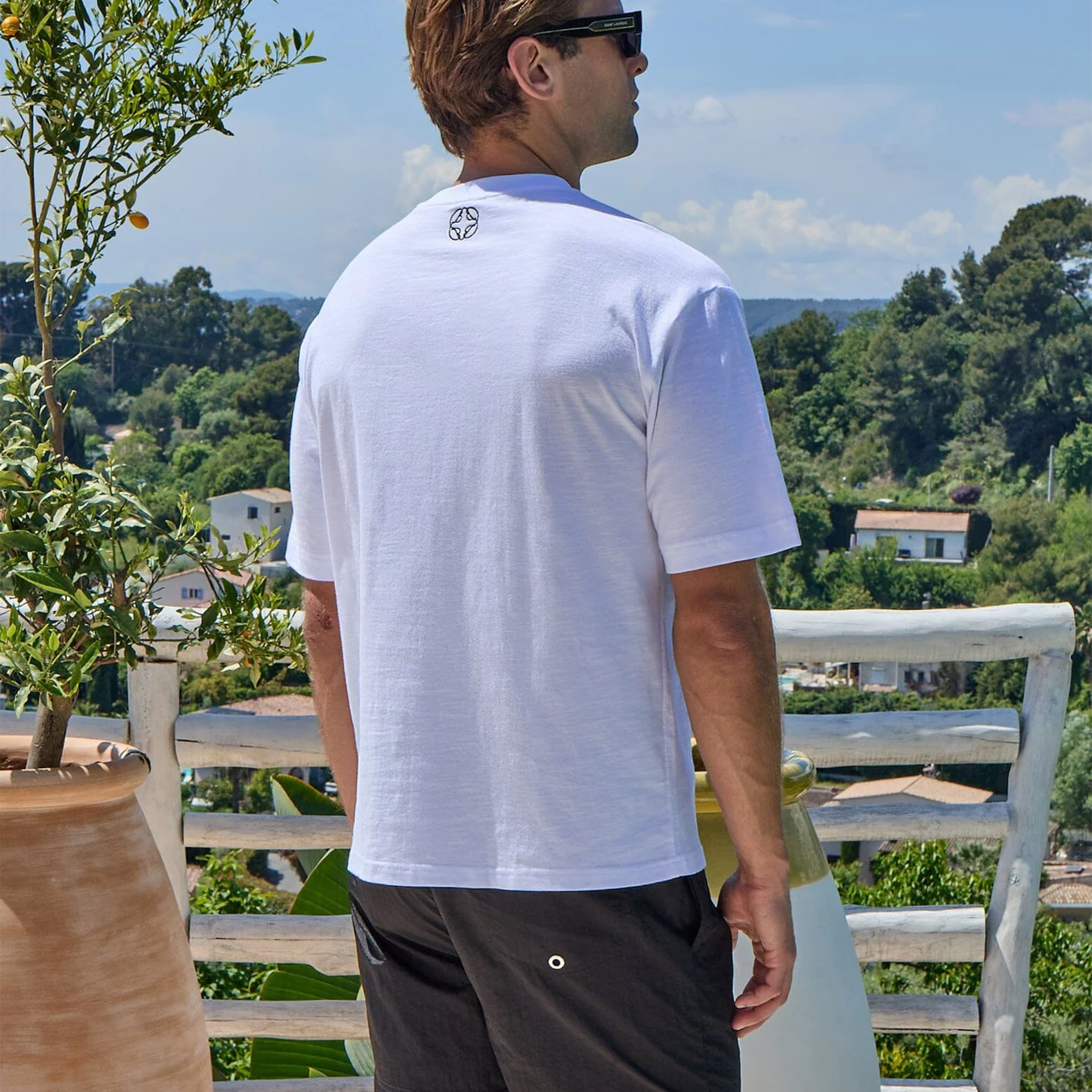Back View of Belier Slub Texture Atelier Signature White T Shirt