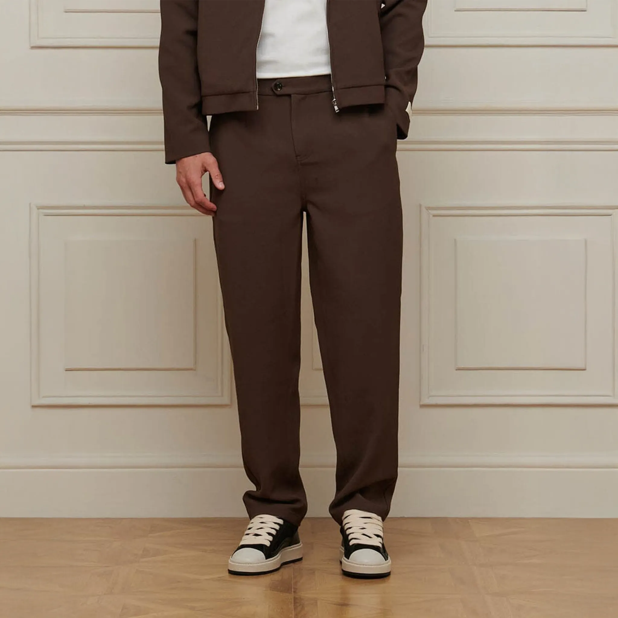 Front View of Belier Smart Textured Smart Brown Trousers BM826BRN