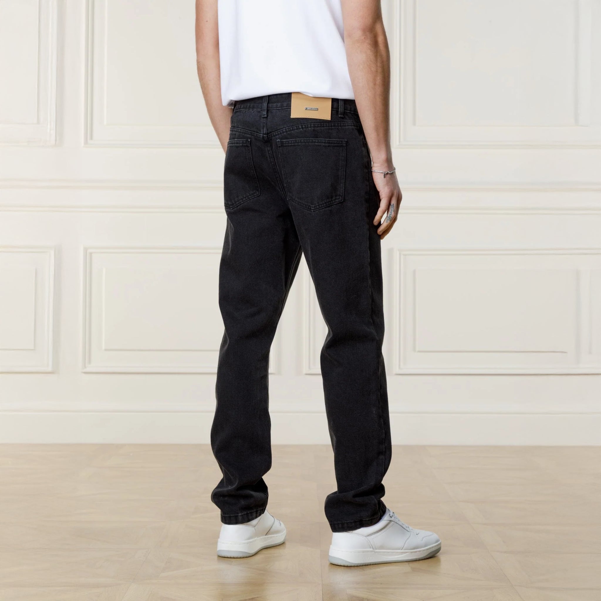 Back View of Belier Straight Leg Jeans Washed Black